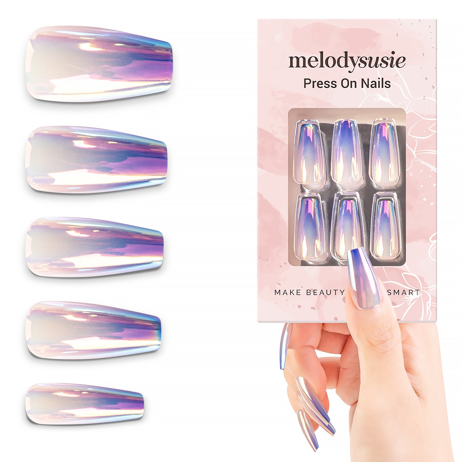 Baby Blue Press on Nails Holographic Glitter Ombre Fake Nails -  Canada