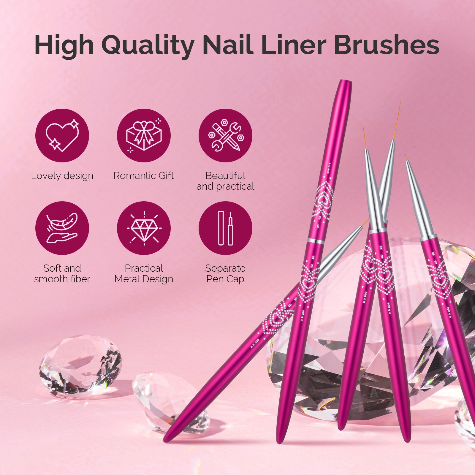 Nail Art Liner Brushes 5Pcs - Rose Pink