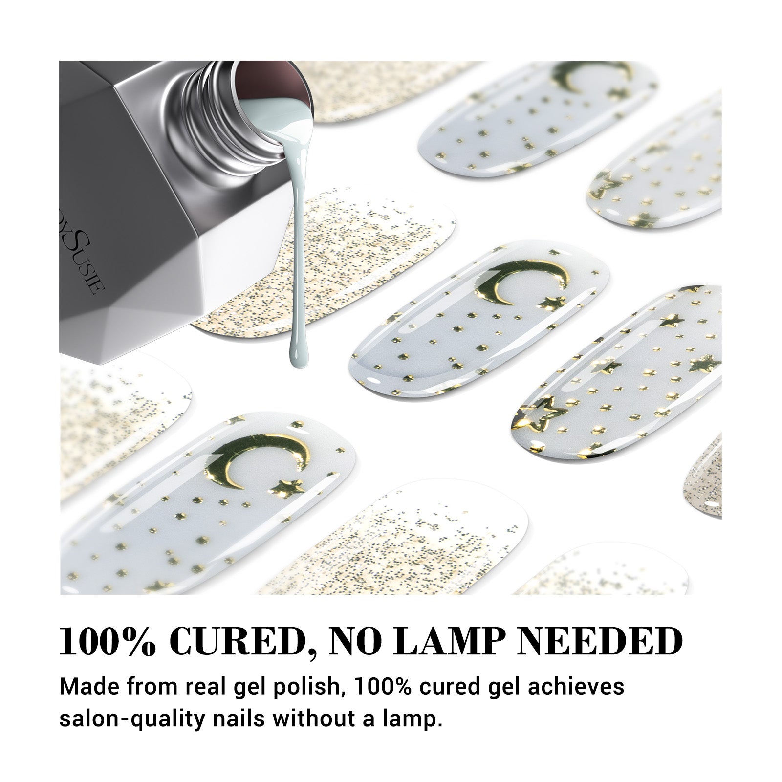 Qcoat Fully Cured Gel Nail Strips - Golden Stars(US ONLY)