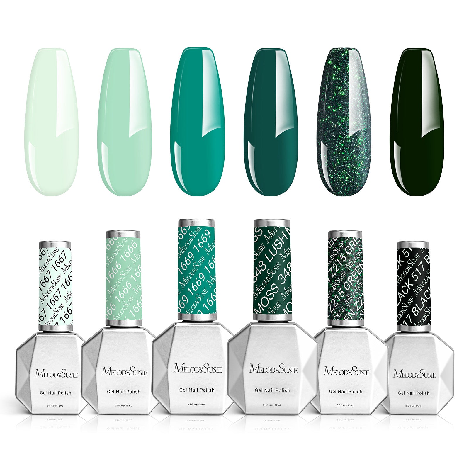 6 Colors Thick Gel Nail Polish Set 15ml - Green