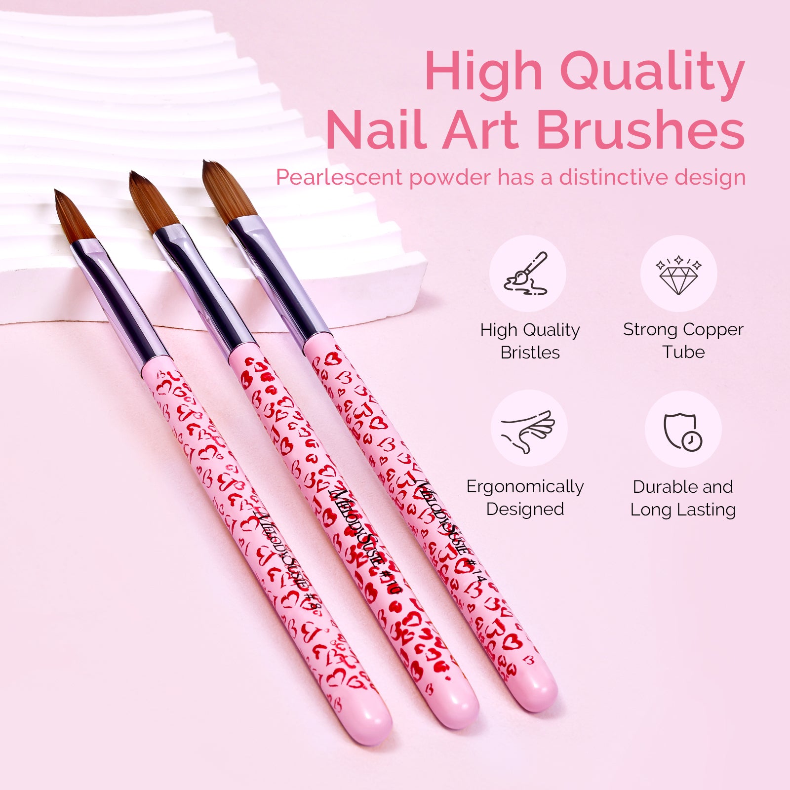 3Pcs Acrylic Nail Brush Set - Pink