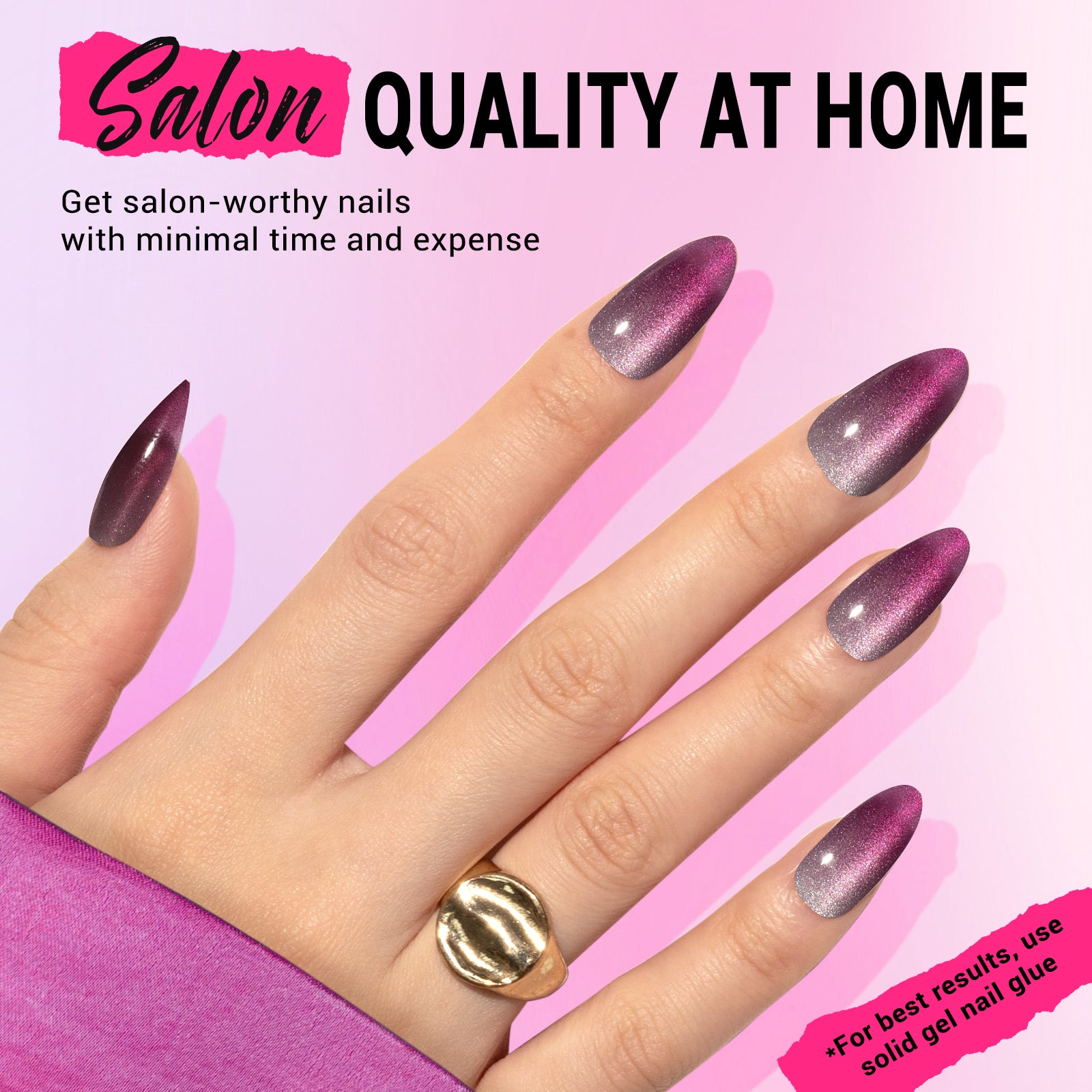 Ombre Grape Cat Eye Press On Nails Kit - US ONLY