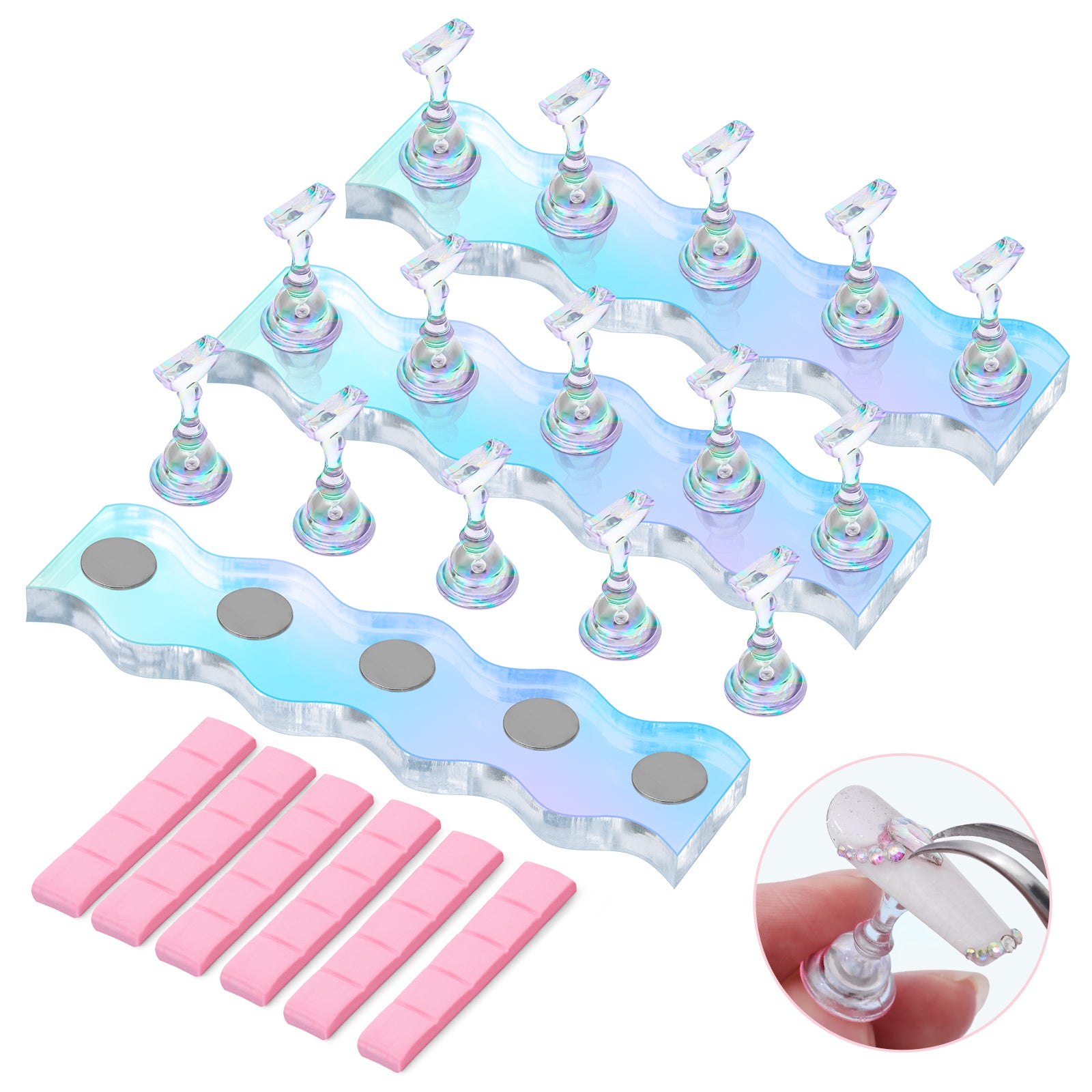 3 Sets Blue Acrylic Magnetic Nail Stand