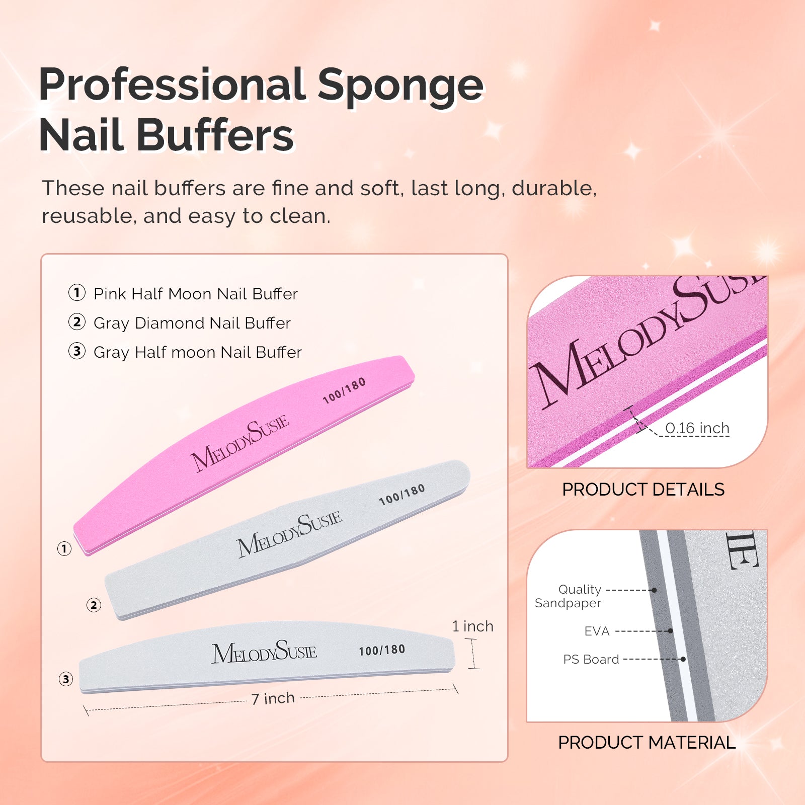 9Pcs Nail Files and Buffers Set - 100/180 Grit