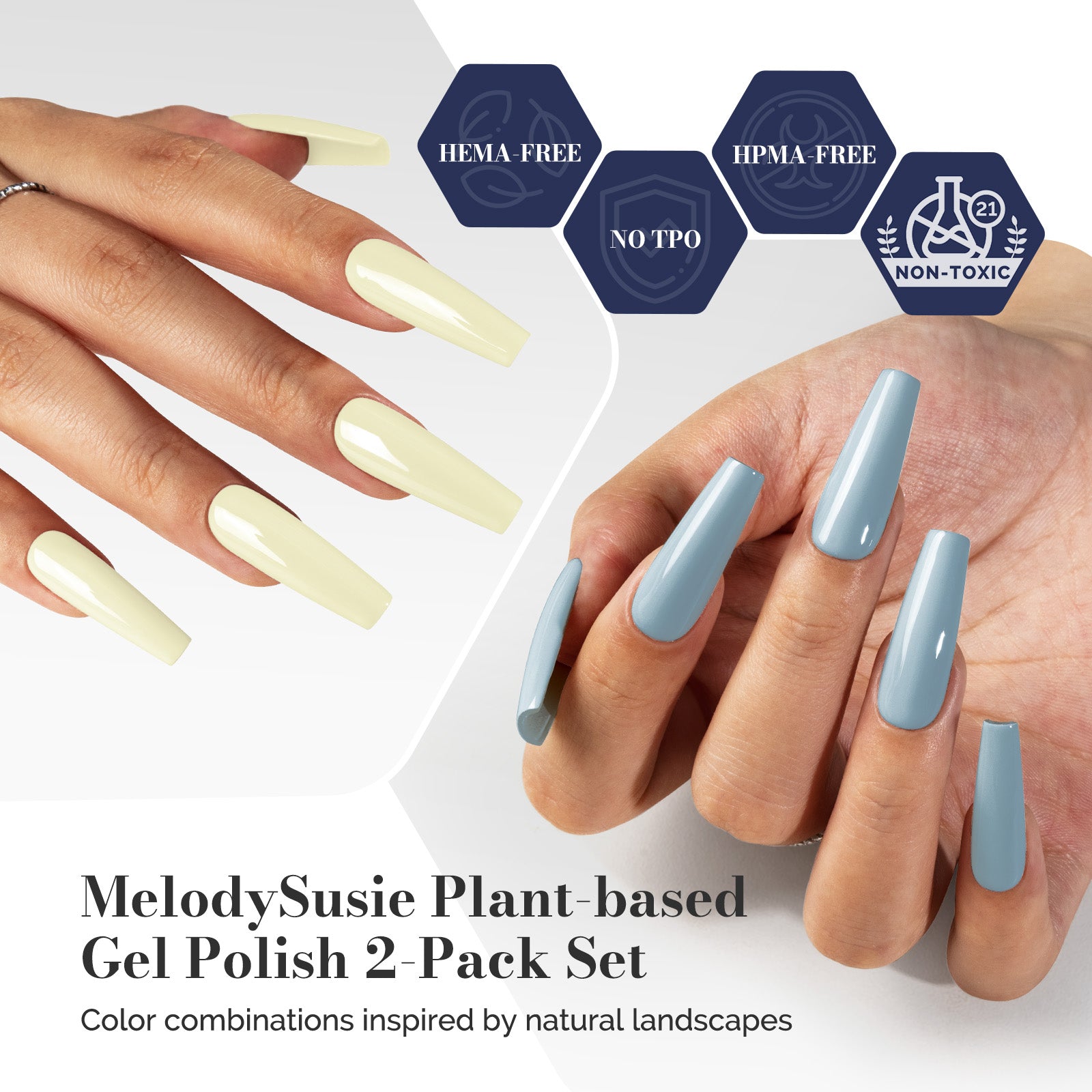 2Pcs Fleurwee Gel Polish - Pale Yellow&Gray Blue-P09+P32