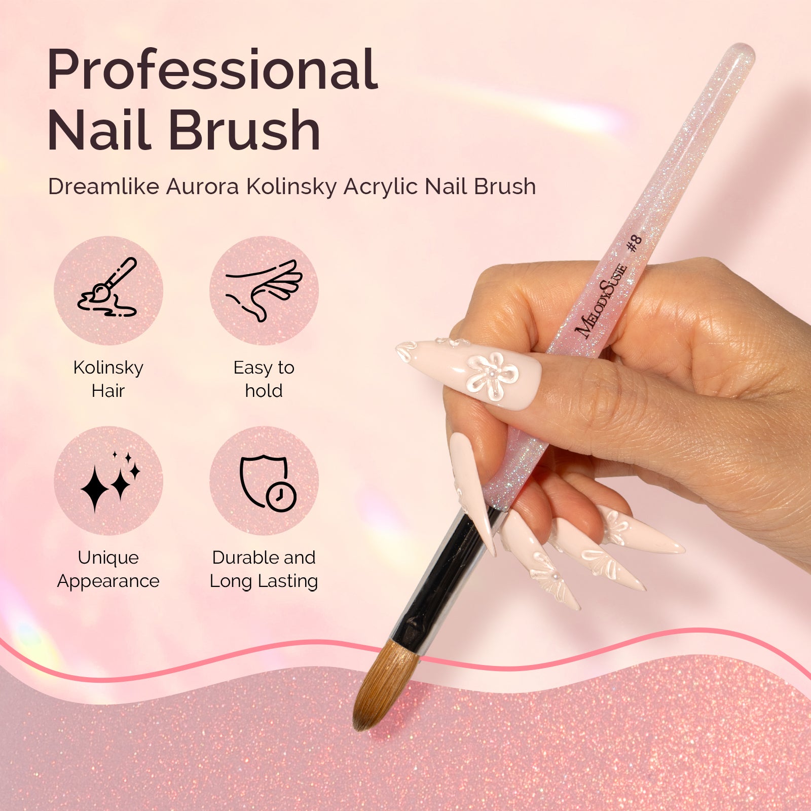 Kolinsky Acrylic Nail Brush - Pink #8