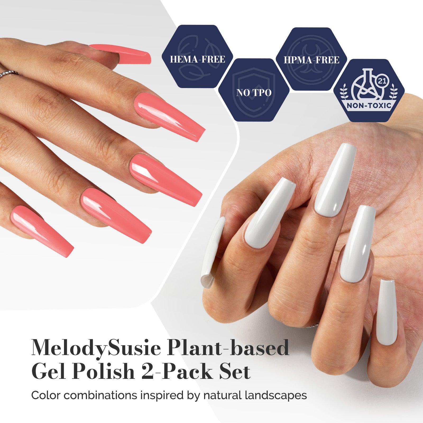 2Pcs Fleurwee Gel Polish - Coral Orange&Milky White-P04+P25