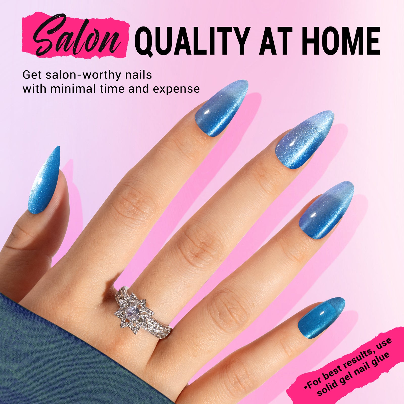 Ombre Blue Cat Eye Press On Nails Kit - US ONLY