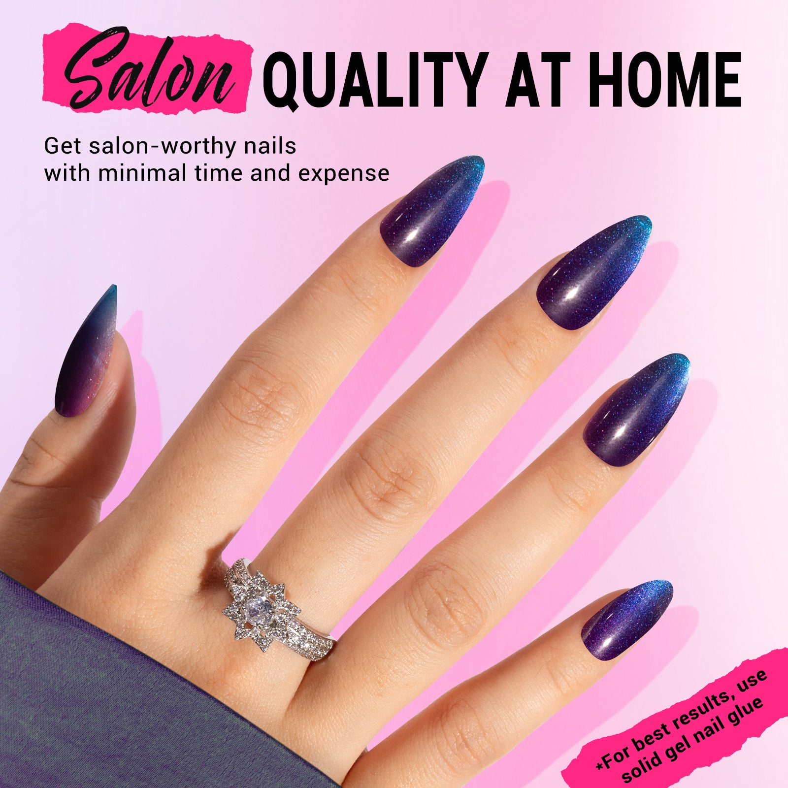 Blue Purple Cat Eye Press On Nails Kit - US ONLY