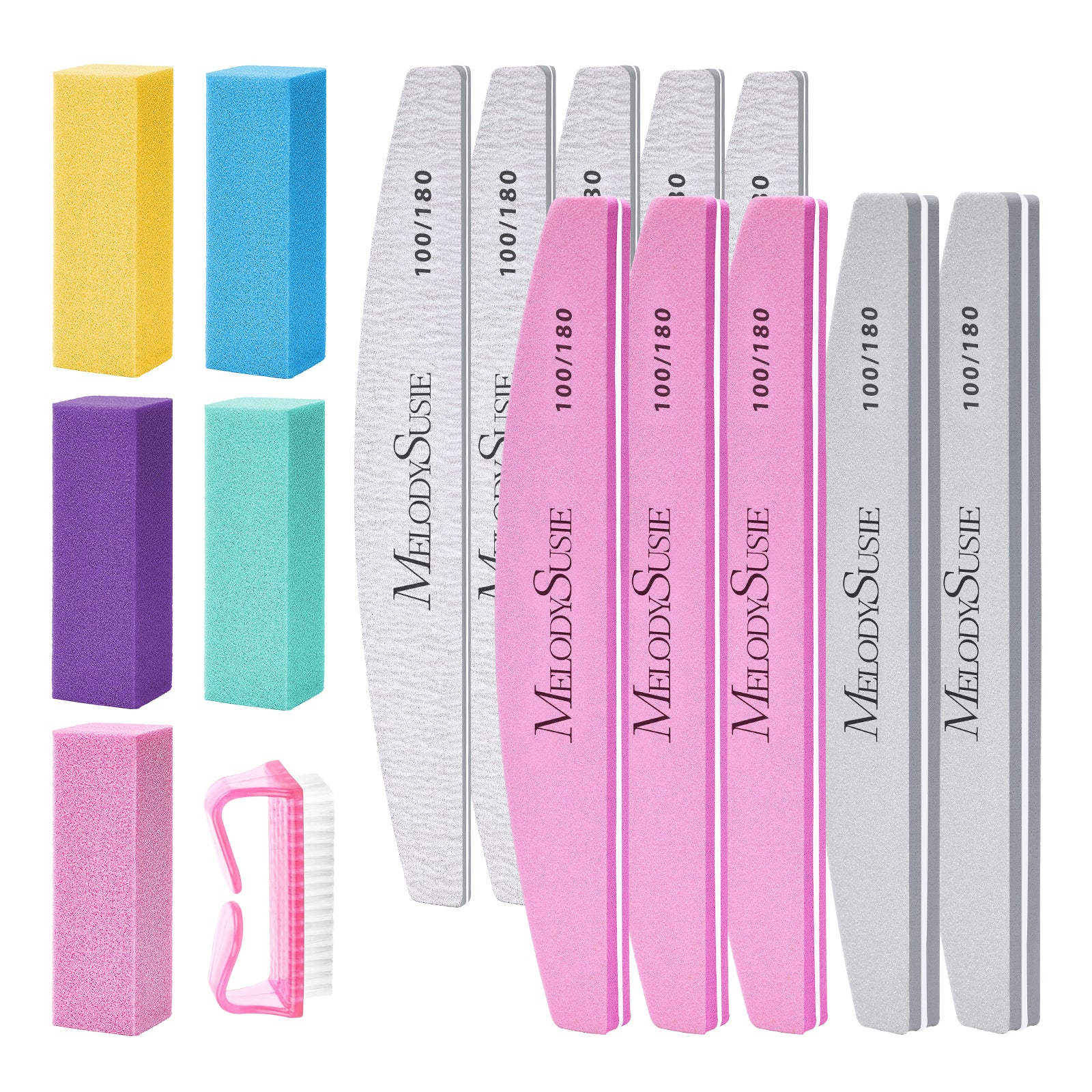 Professional Nail Files and Buffers 16Pcs Kit - 100/180 Grit