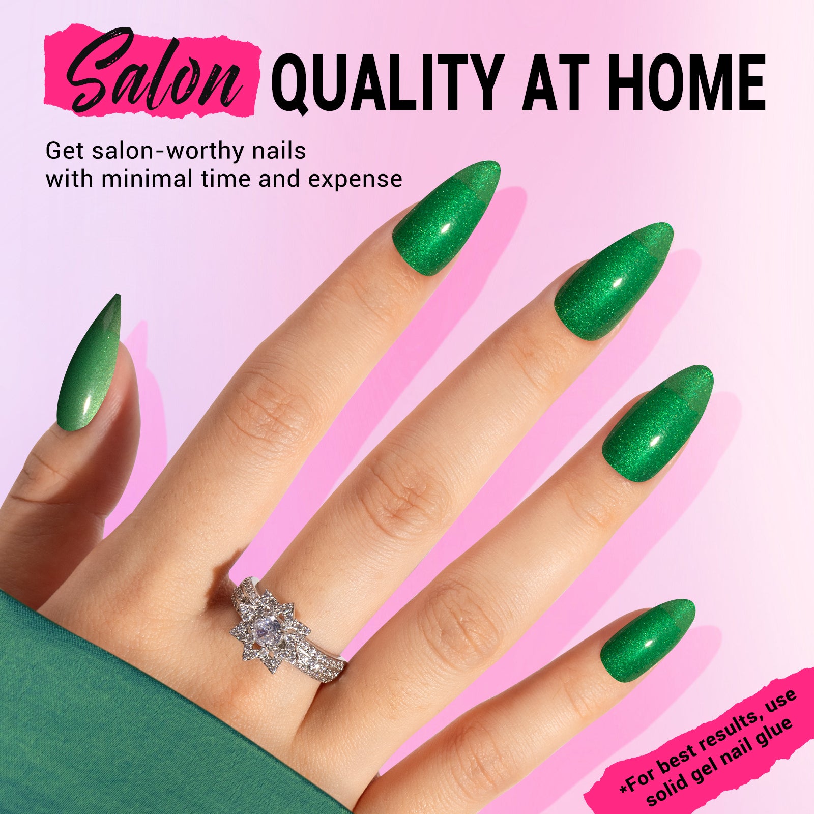 Crystal Green Cat Eye Press On Nails Kit - US ONLY