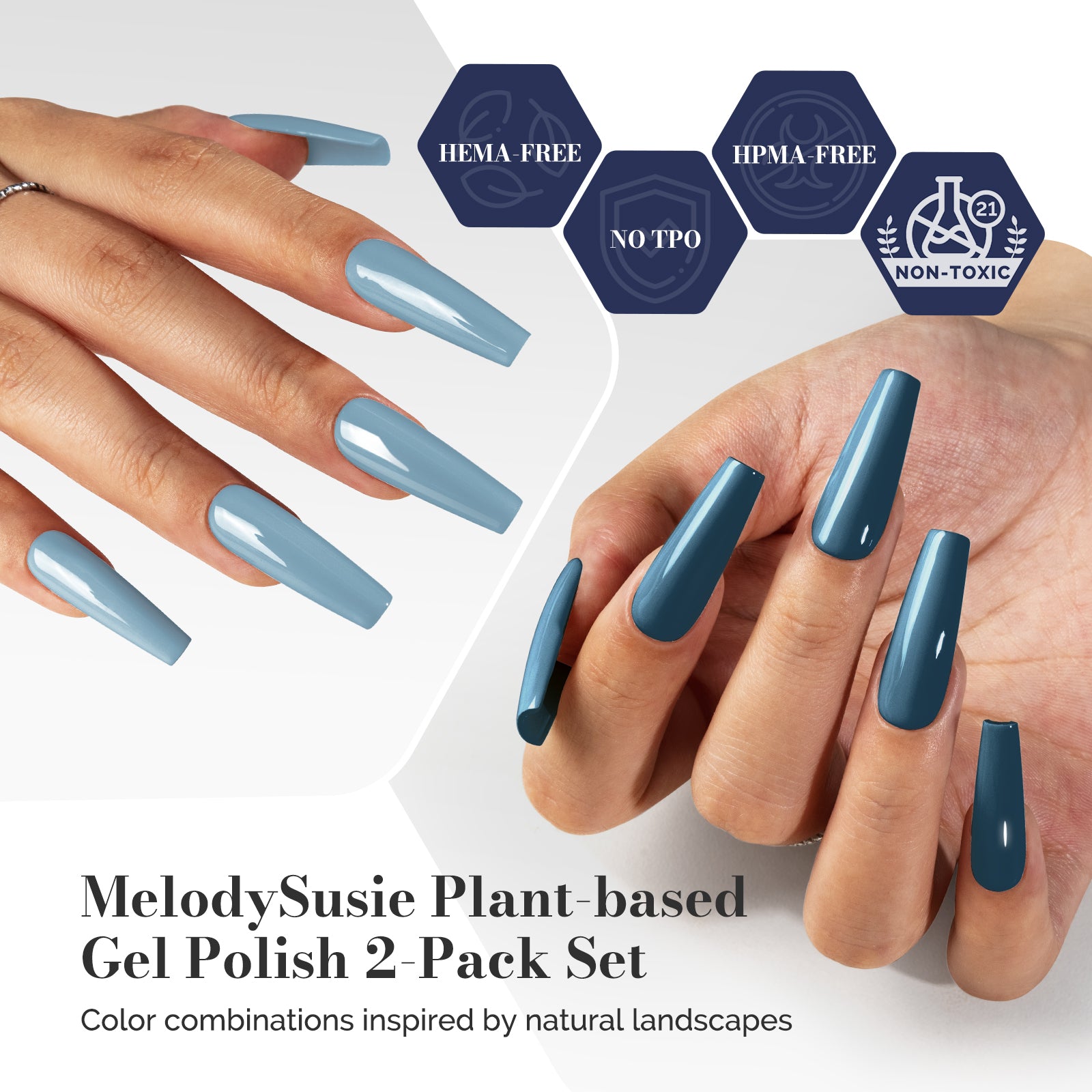 2Pcs Fleurwee Gel Polish - Gray Blue&Dark Indigo Blue-P16+P32