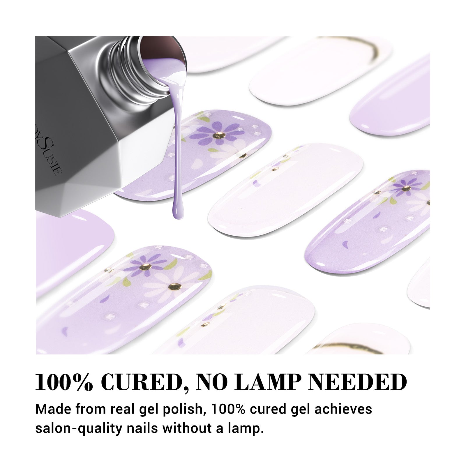 Qcoat Fully Cured Gel Nail Strips - Lavender Flowers(US ONLY)