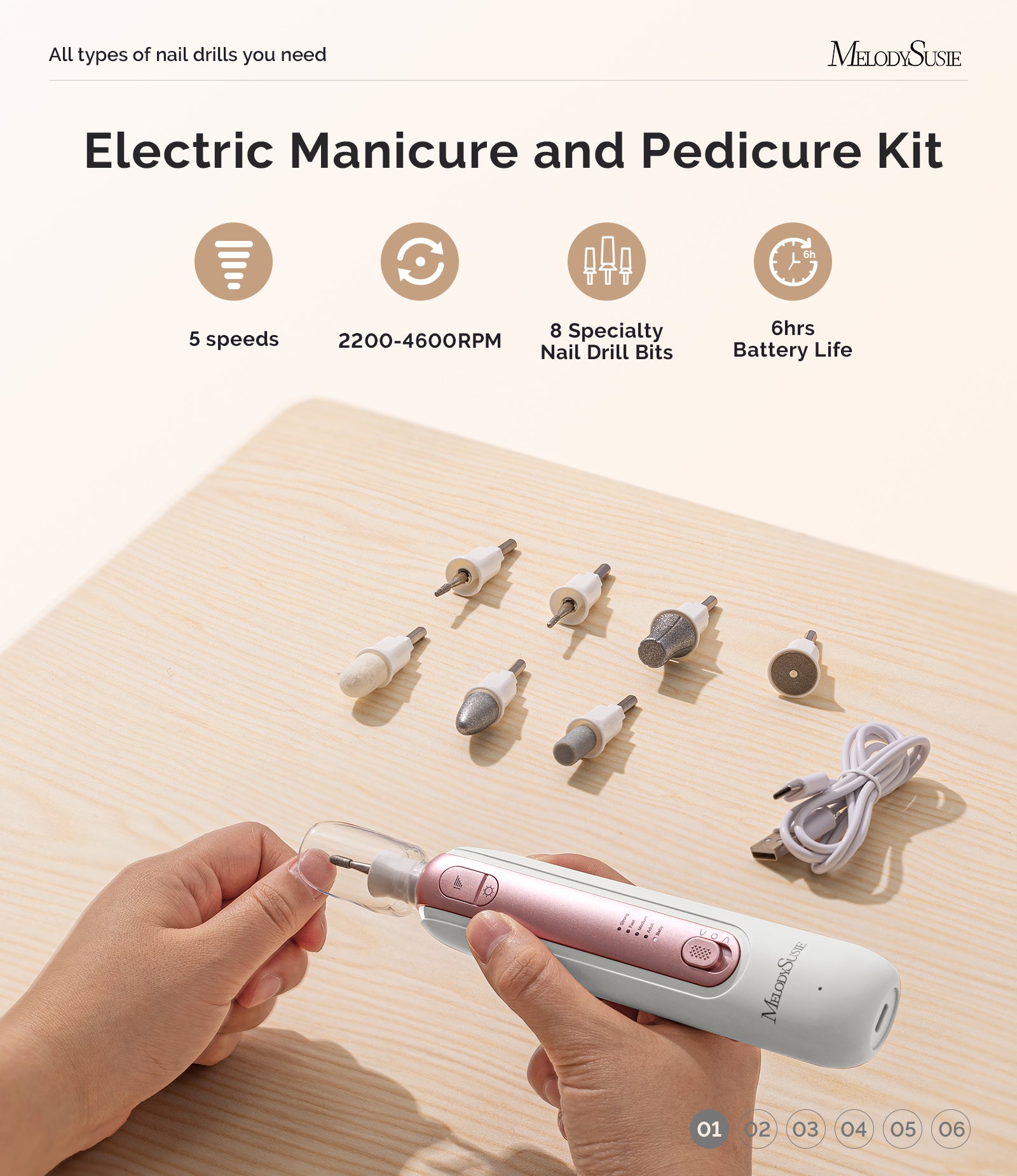 PC760G Manicure & Pedicure Nail Drill Kit 4600 RPM - Rose Gold