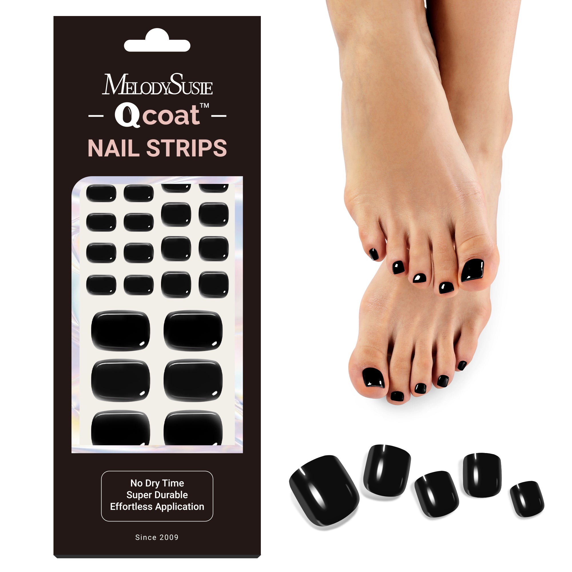 Qcoat Pedicure Fully Cured Gel Nail Strips-Black(US ONLY)