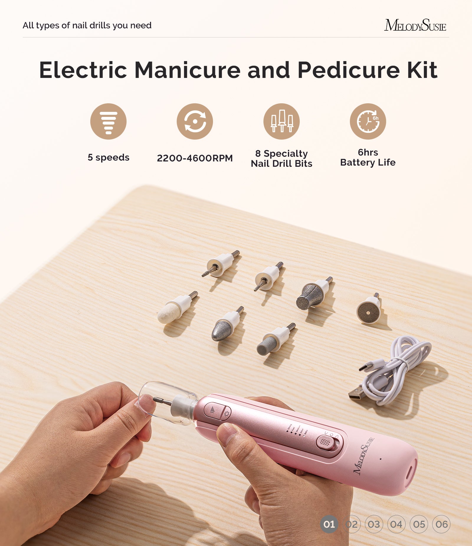 PC760G Manicure & Pedicure Nail Drill Kit 4600 RPM - Pink