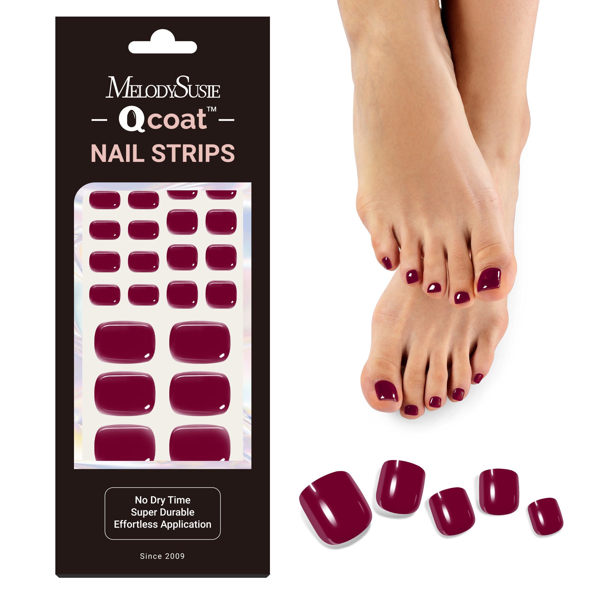 Qcoat Pedicure Fully Cured Gel Nail Strips-Red Wine(US ONLY)