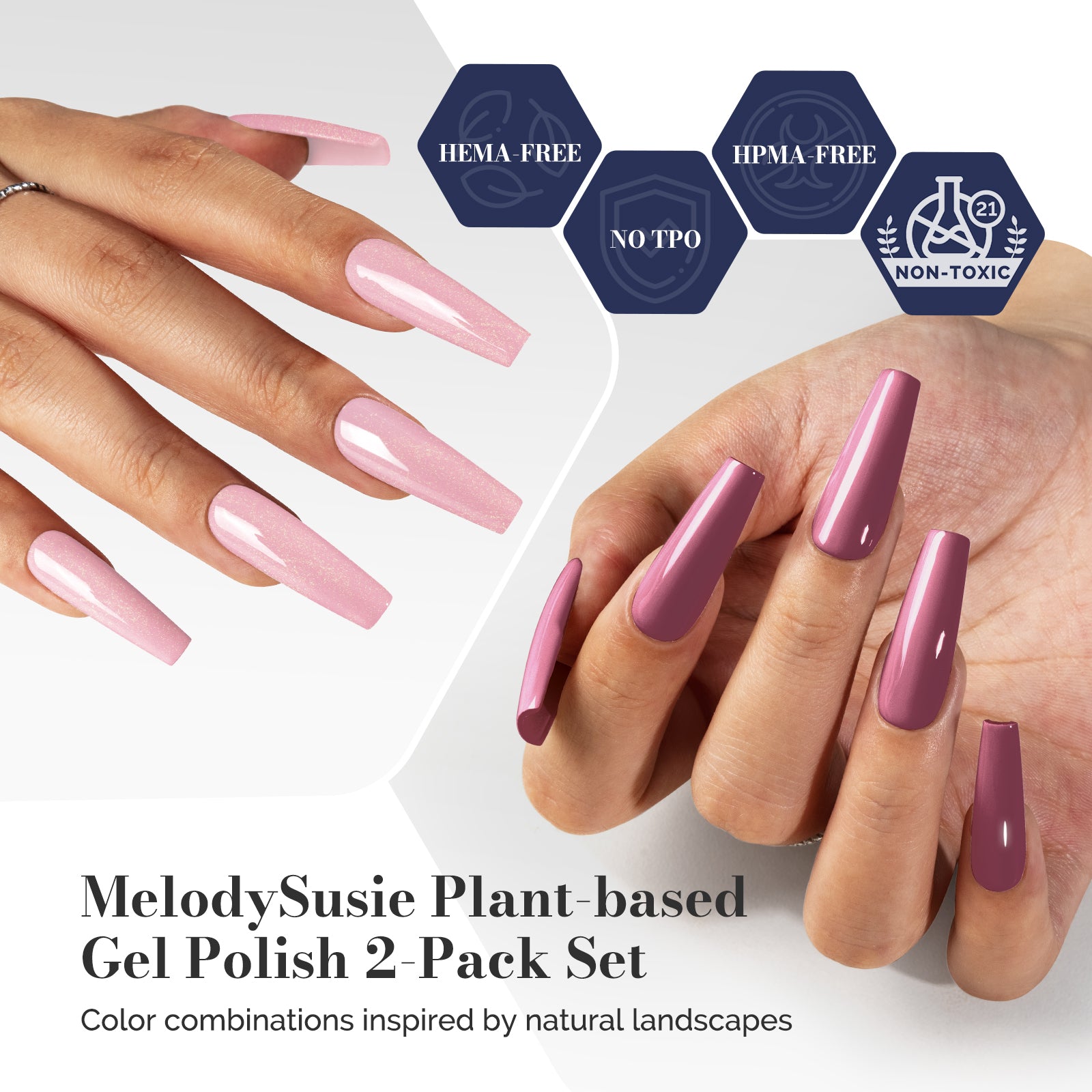 2Pcs Fleurwee Gel Polish - Pink Purple&Pink Tiny Glitter-P11+P21