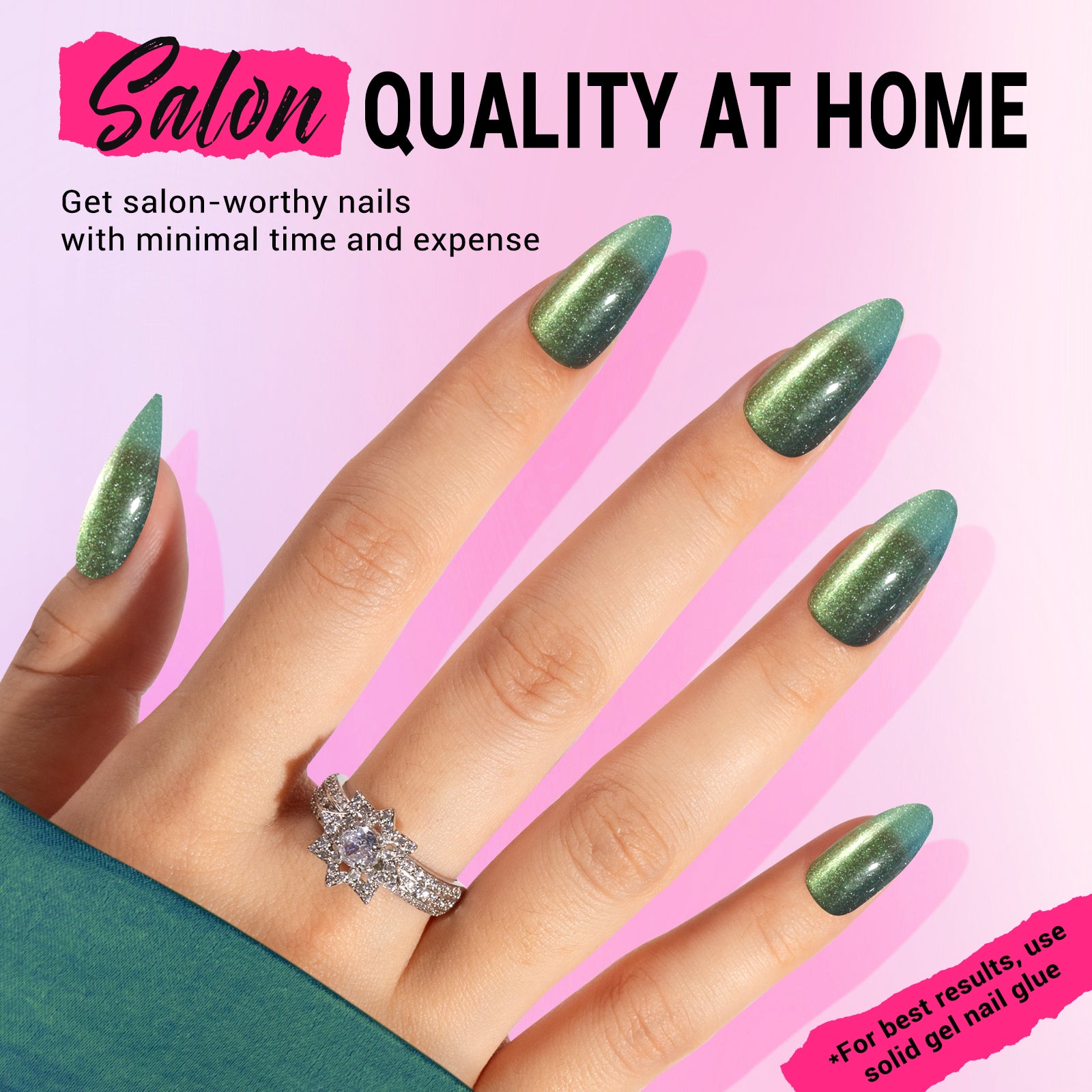 Deep Green Cat Eye Press On Nails Kit - US ONLY