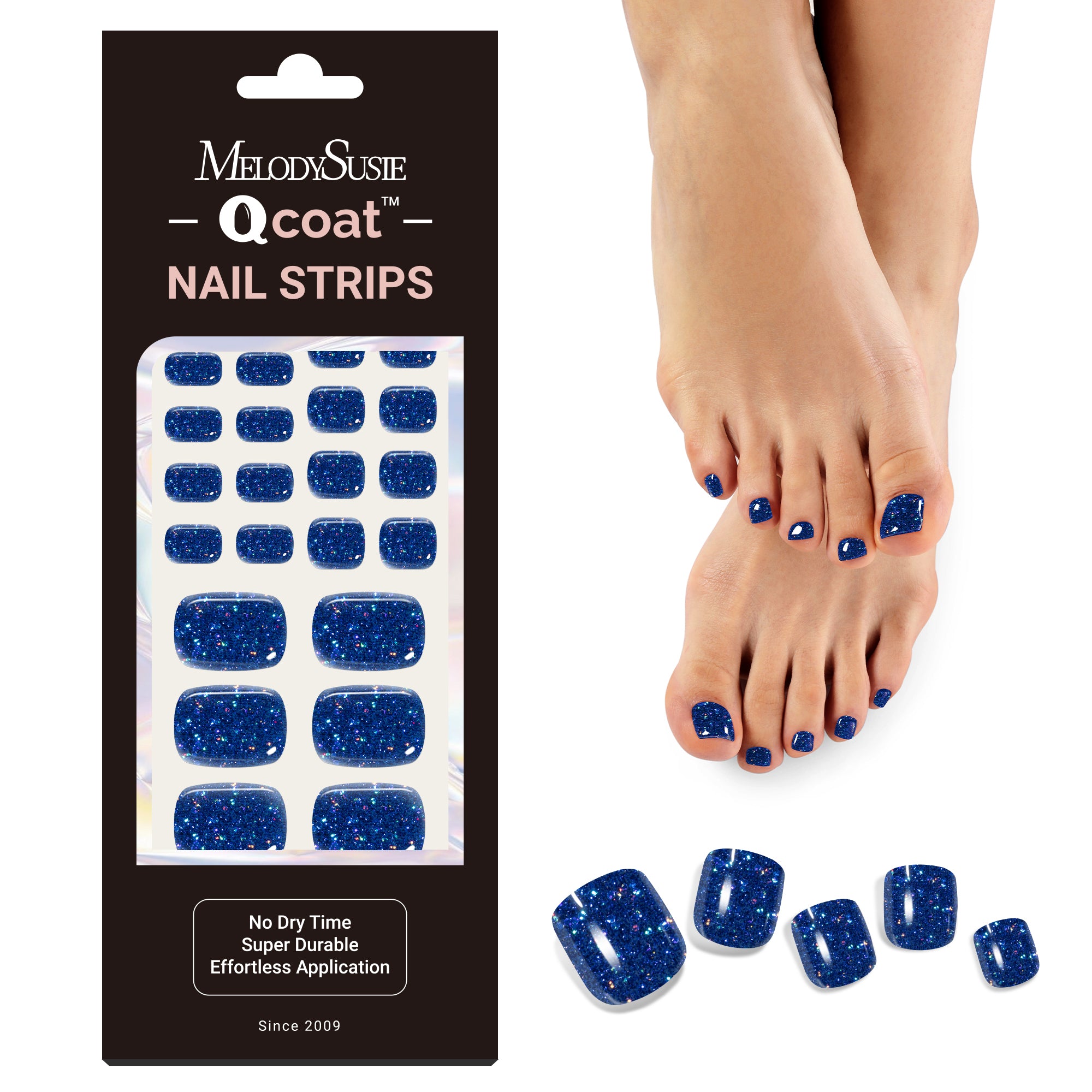 Qcoat Pedicure Fully Cured Gel Nail Strips-Blue Glitter(US ONLY)