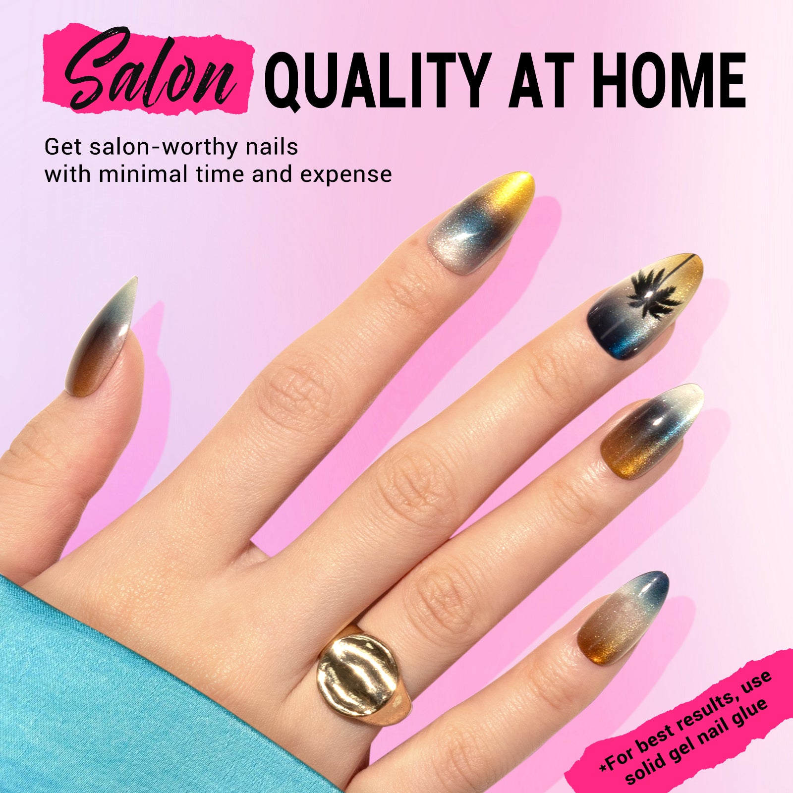 California Seaside Cat Eye Press On Nails Kit - US ONLY