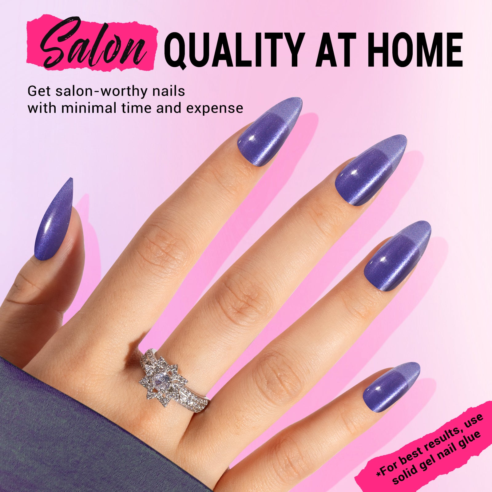 Crystal Purple Cat Eye Press On Nails Kit - US ONLY