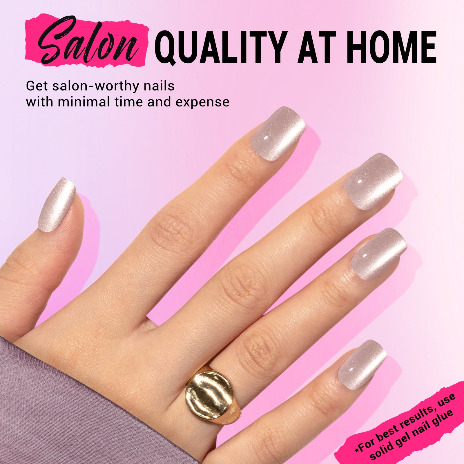 Velvet Pink Cat Eye Press On Nails Kit - US ONLY