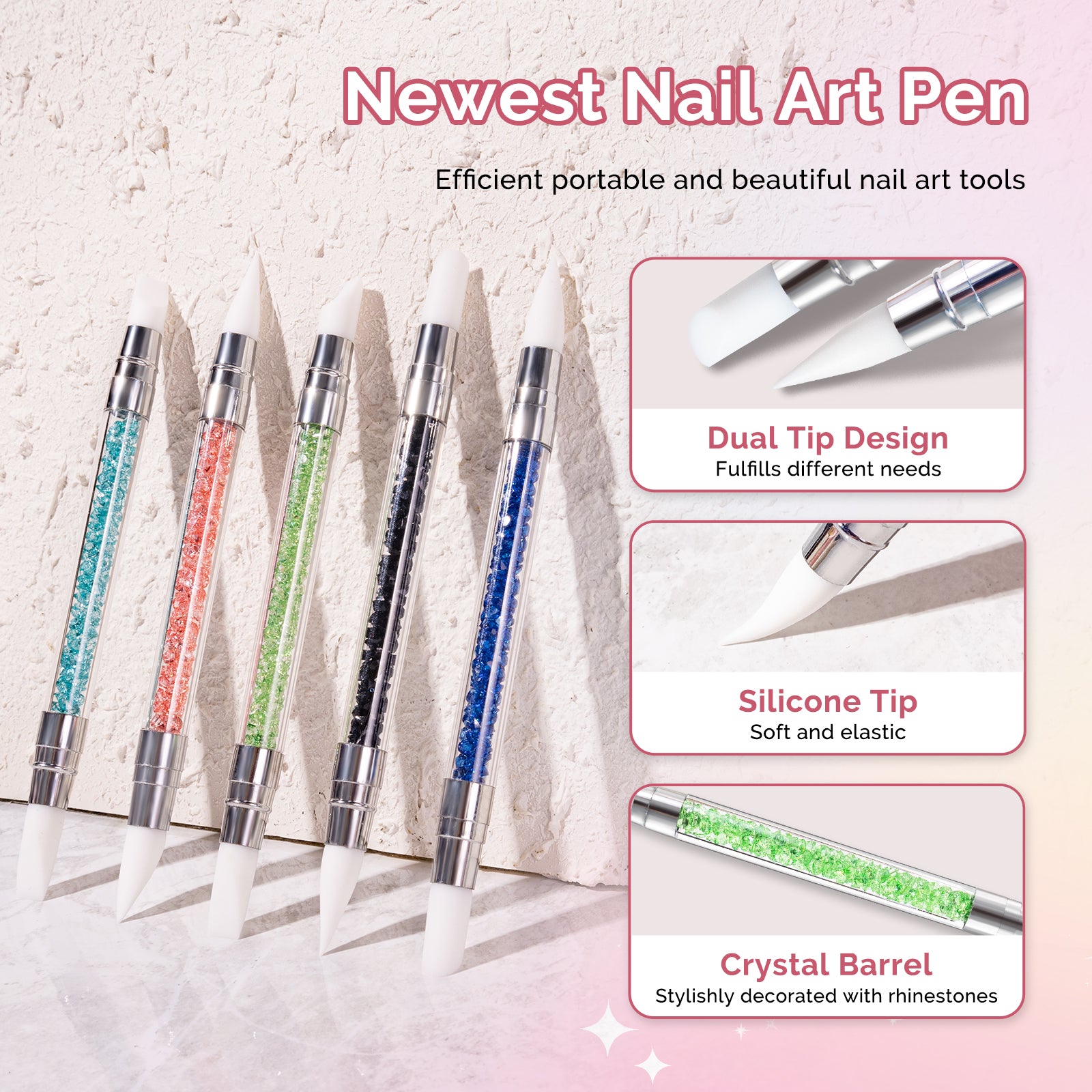 Nail Art Sculpture Pen Acrylic Dual Tipped Brushes 5 Pcs