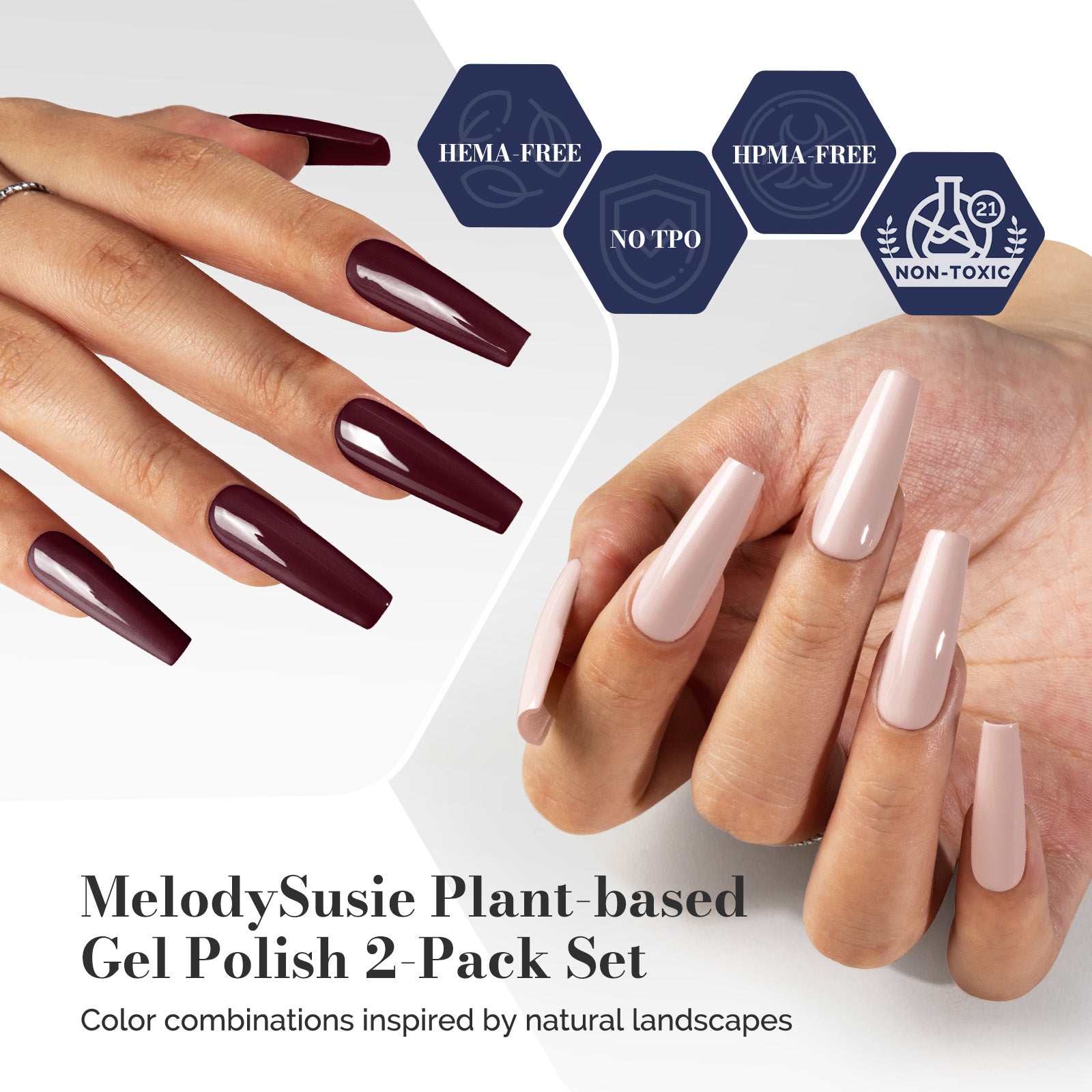 2Pcs Fleurwee Gel Polish - Bordeaux Red Brown&Pale Pink-P02+P12