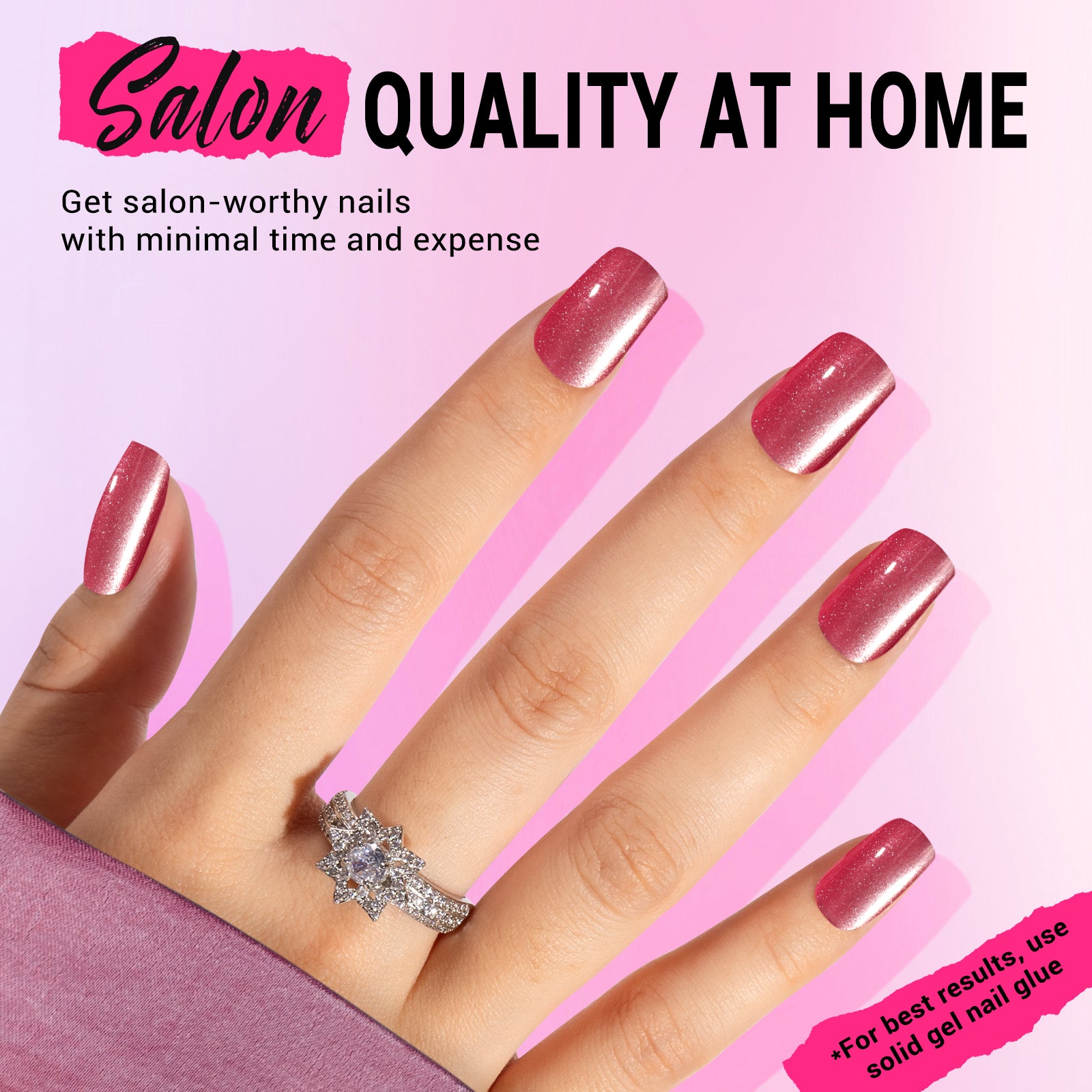 Hot Pink Cat Eye Press On Nails Kit - US ONLY