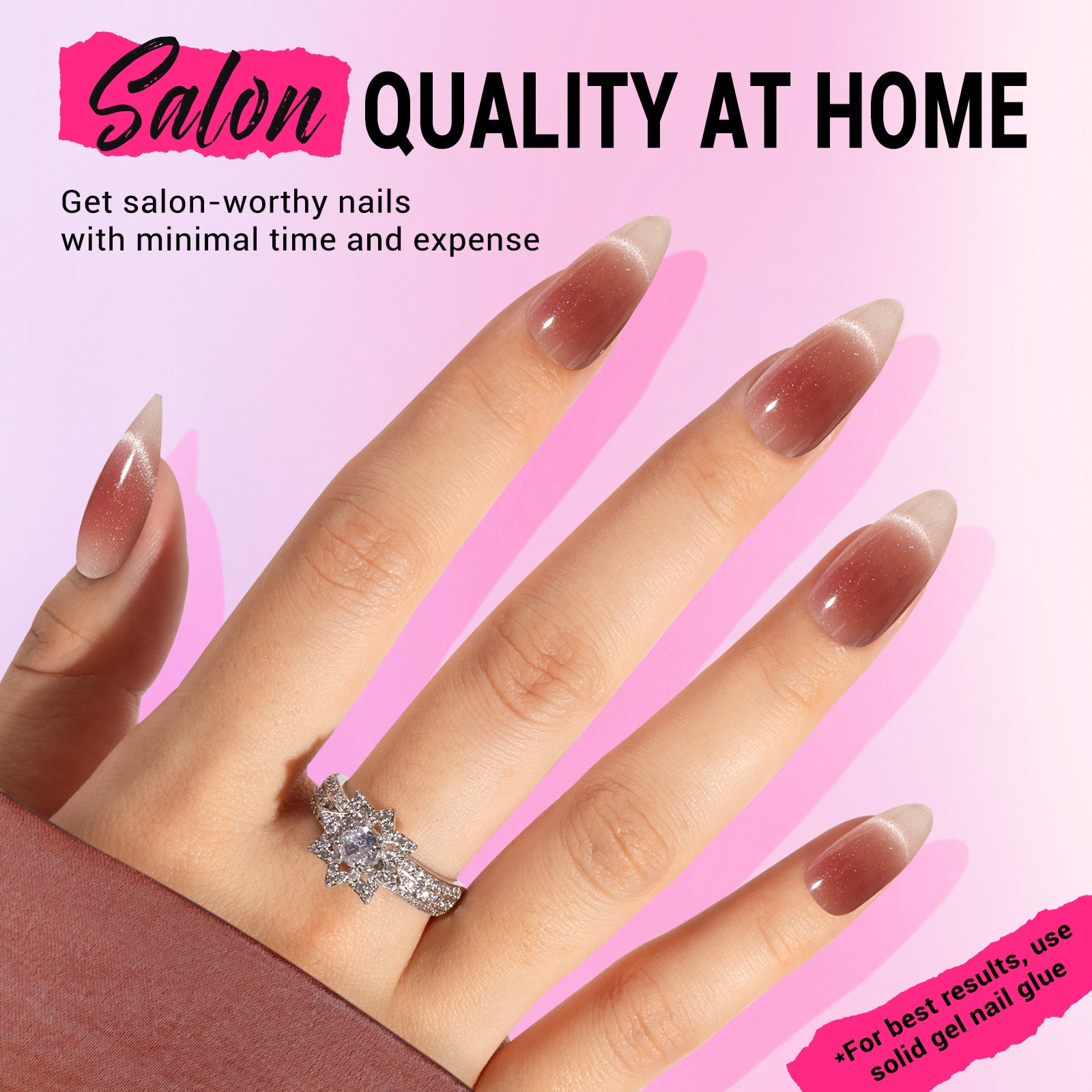 Blush Cat Eye French Tip Press On Nails Kit - US ONLY