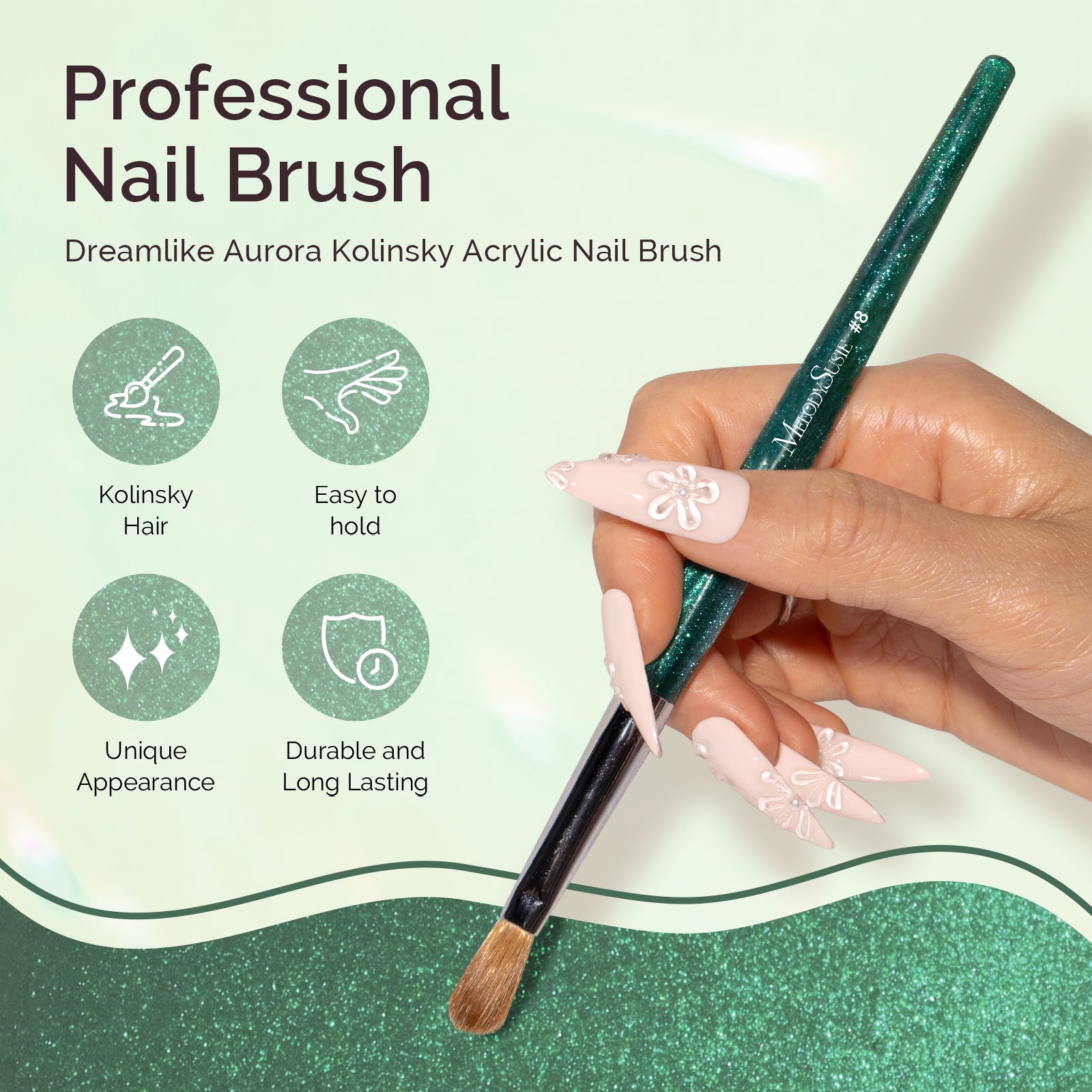 Kolinsky Acrylic Nail Brush - Green #8