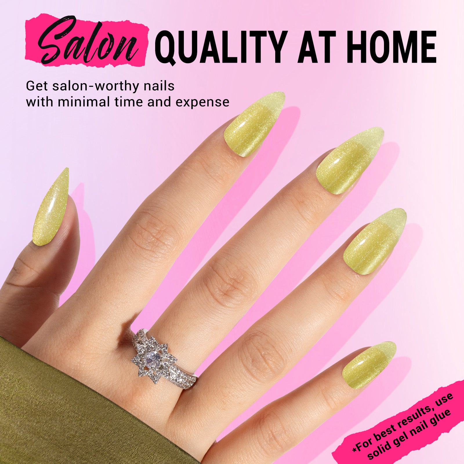 Crystal Yellow Cat Eye Press On Nails Kit - US ONLY