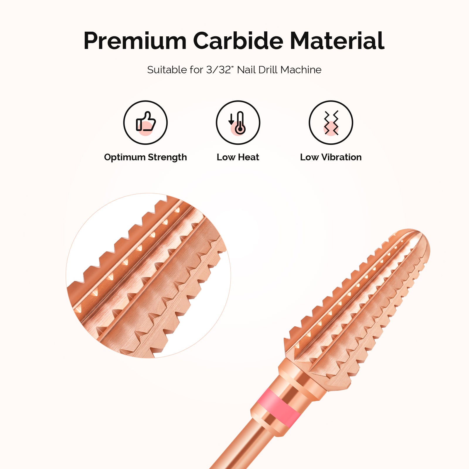 Tornado Tungsten Carbide Nail Drill Bits - Rose Gold