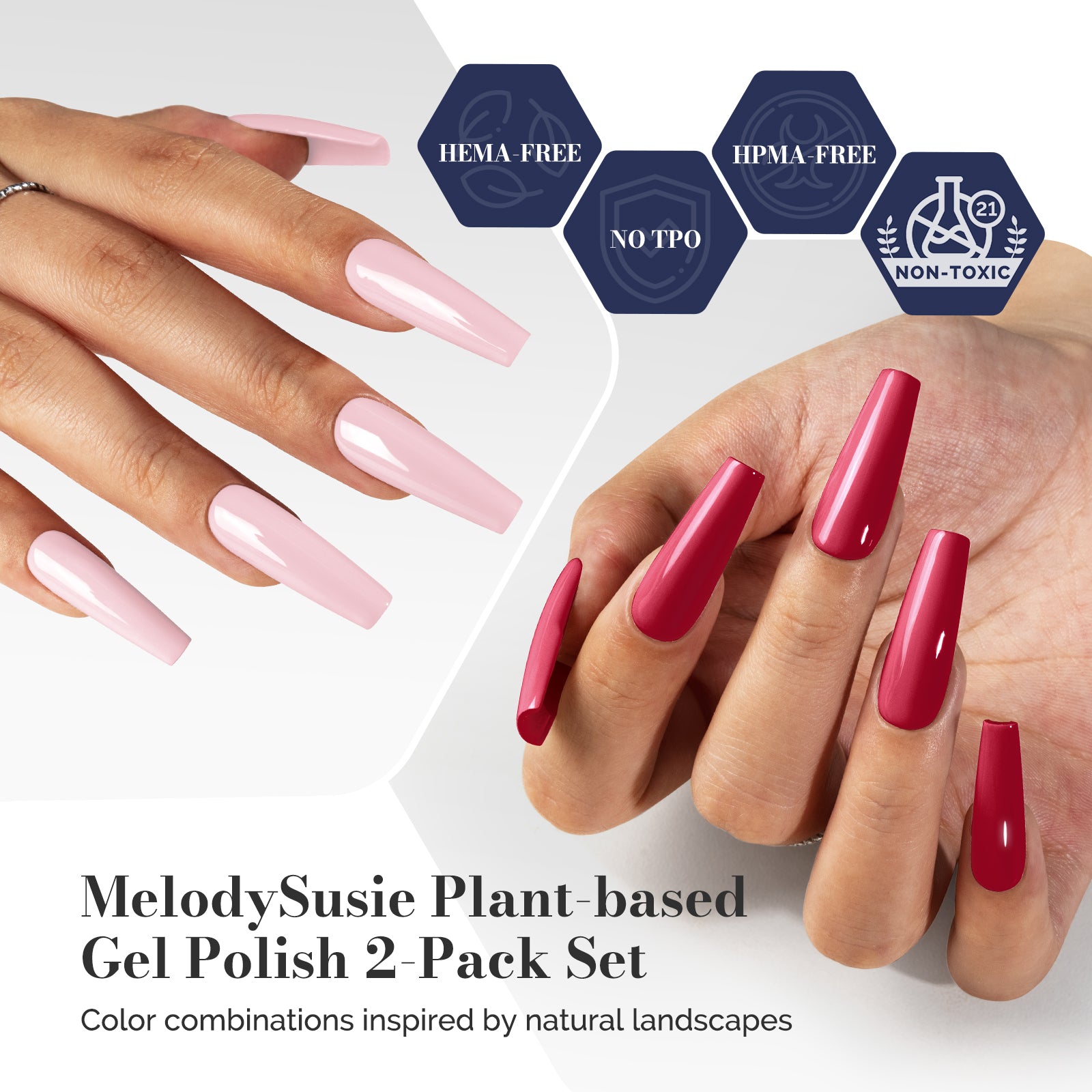 2Pcs Fleurwee Gel Polish - Raspberry Red&Light Pink-P13+P22