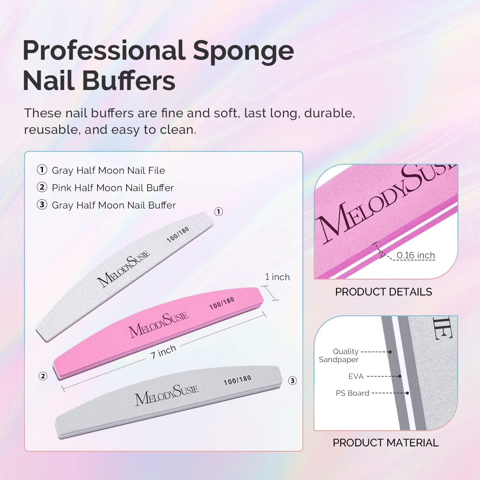 16Pcs Professional Nail Files and Buffers Kit - 100/180 Grit - US ONLY