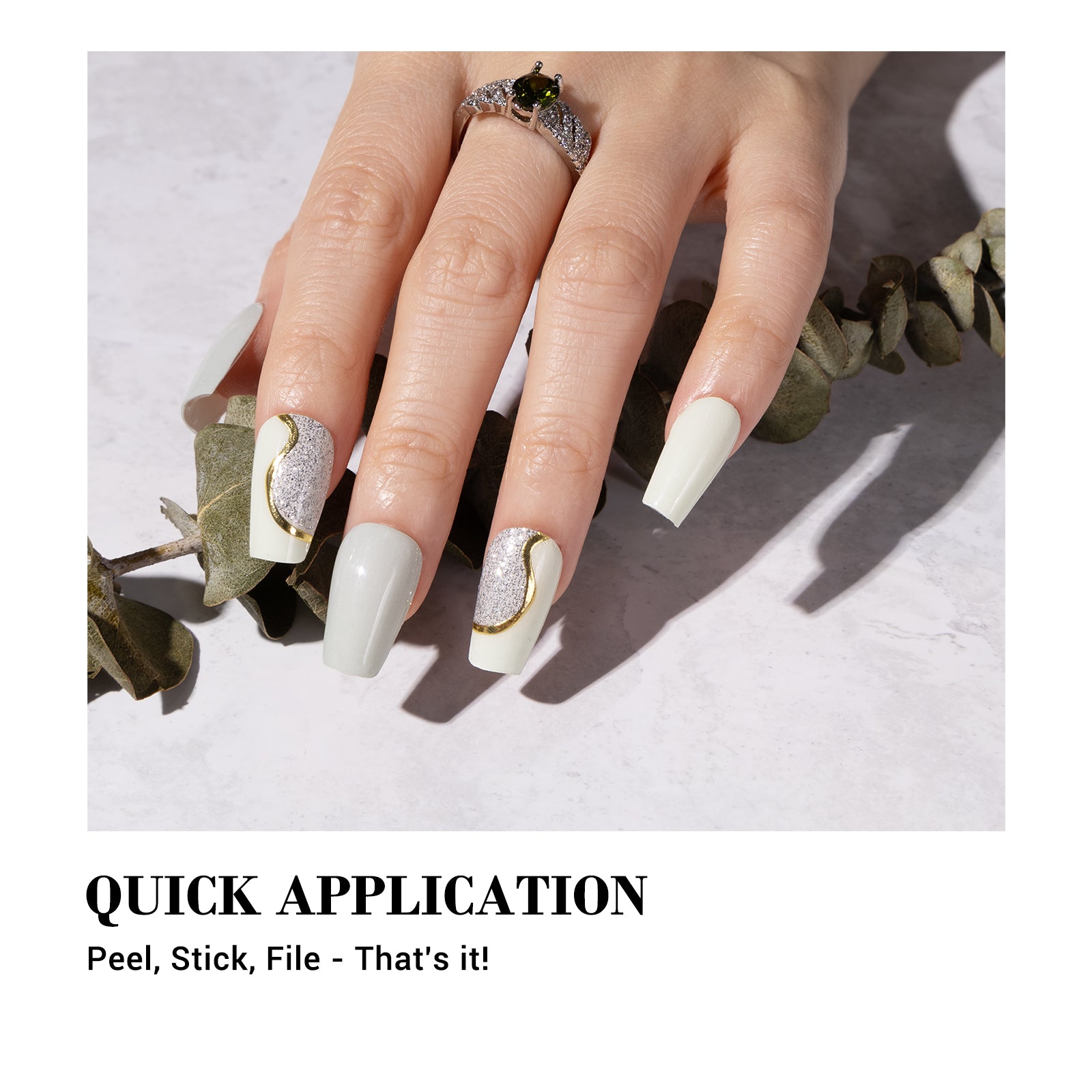 Qcoat Fully Cured Gel Nail Strips - Milky Green Waves(US ONLY)