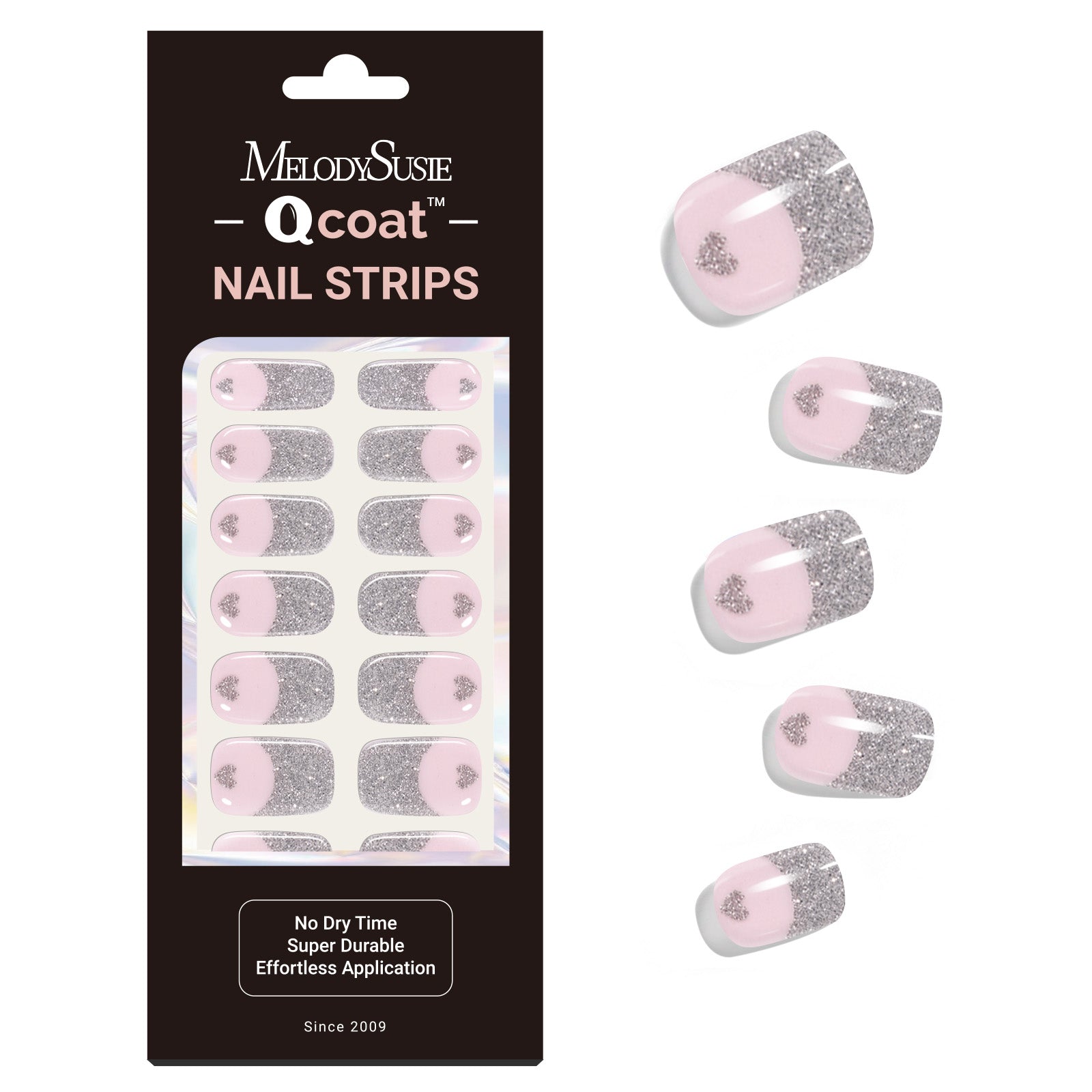 Qcoat Fully Cured Gel Nail Strips - Sliver French Tips(US ONLY)