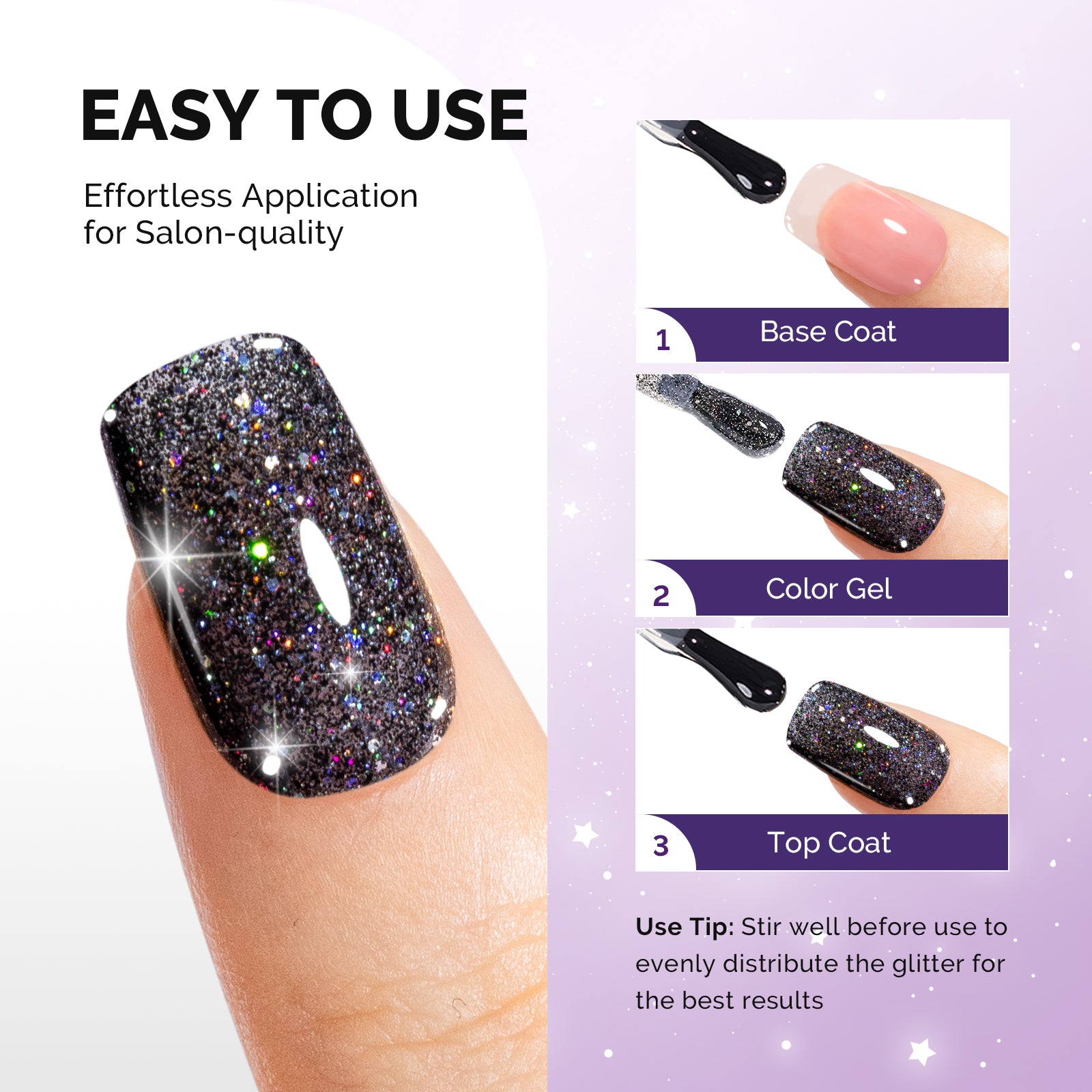 Galaliver Glitter Gel Nail Polish 15ml - X10 Colorful Black