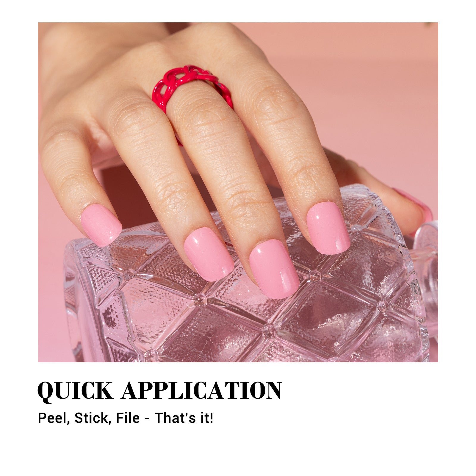 Qcoat Fully Cured Gel Nail Strips - Flamingo Pink(US ONLY)