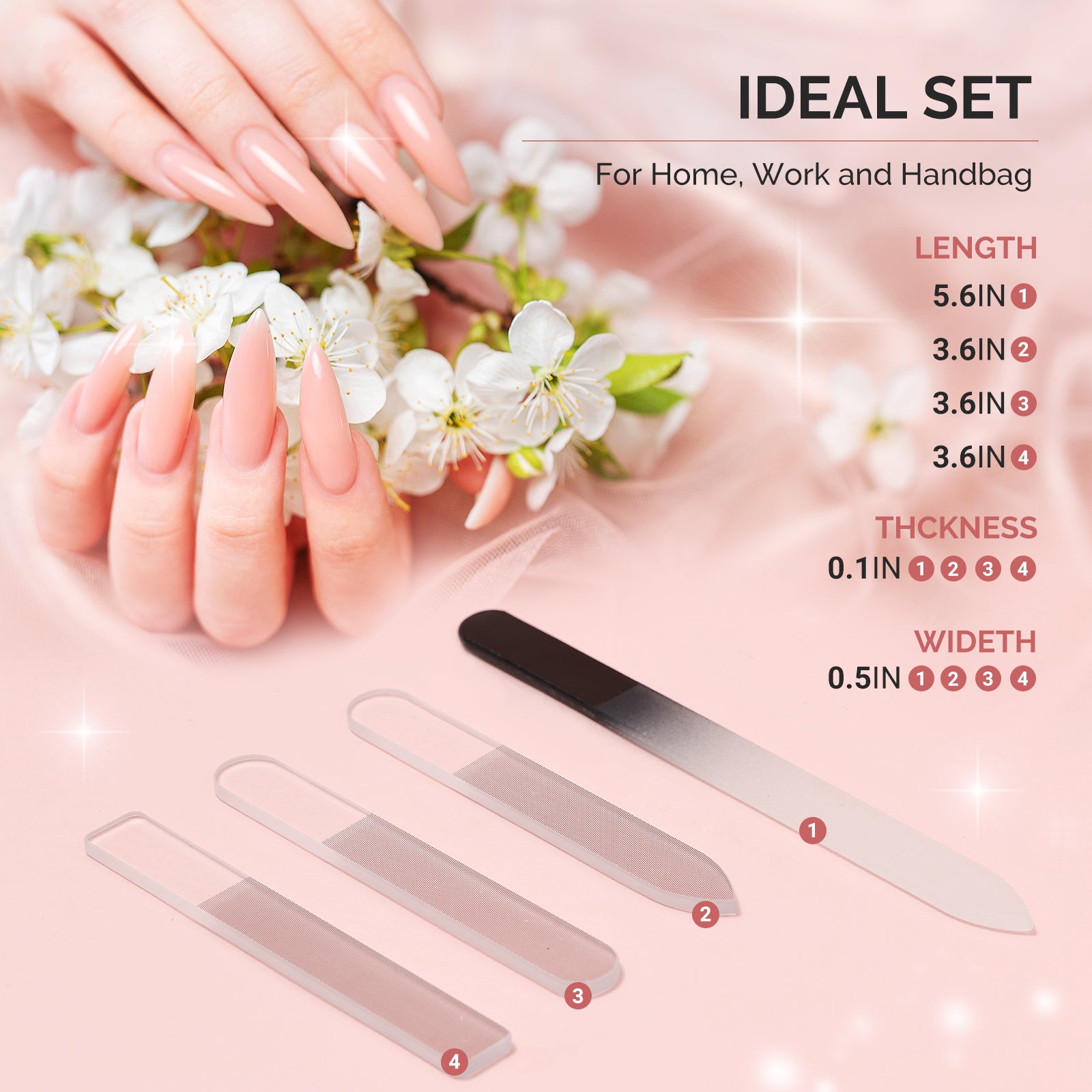 4Pcs Double Sided 360 Grit Glass Nail File Set