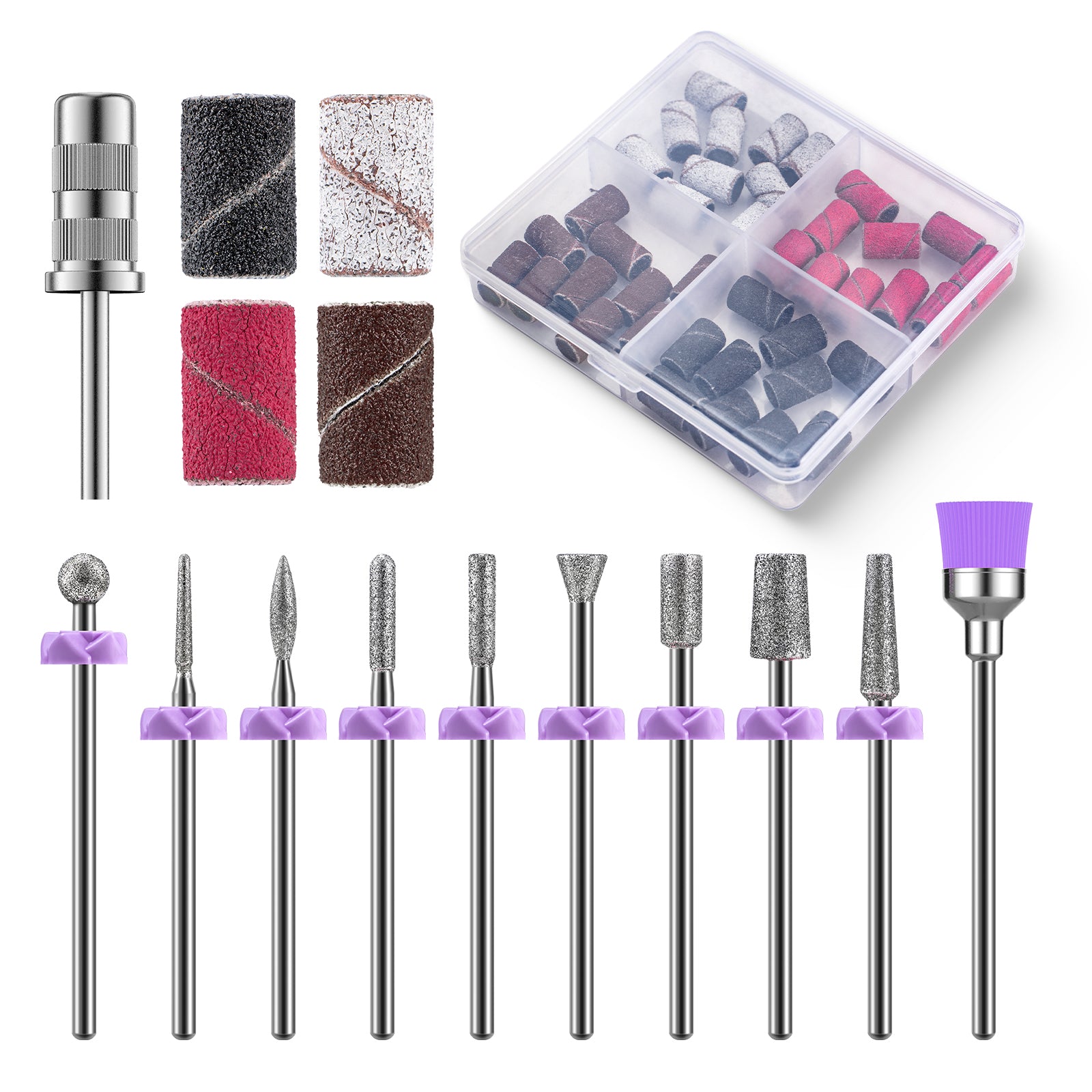 10Pcs Diamond Nail Drill Bit Set with 40Pcs Sanding Bands (#120#180#240 Grits)