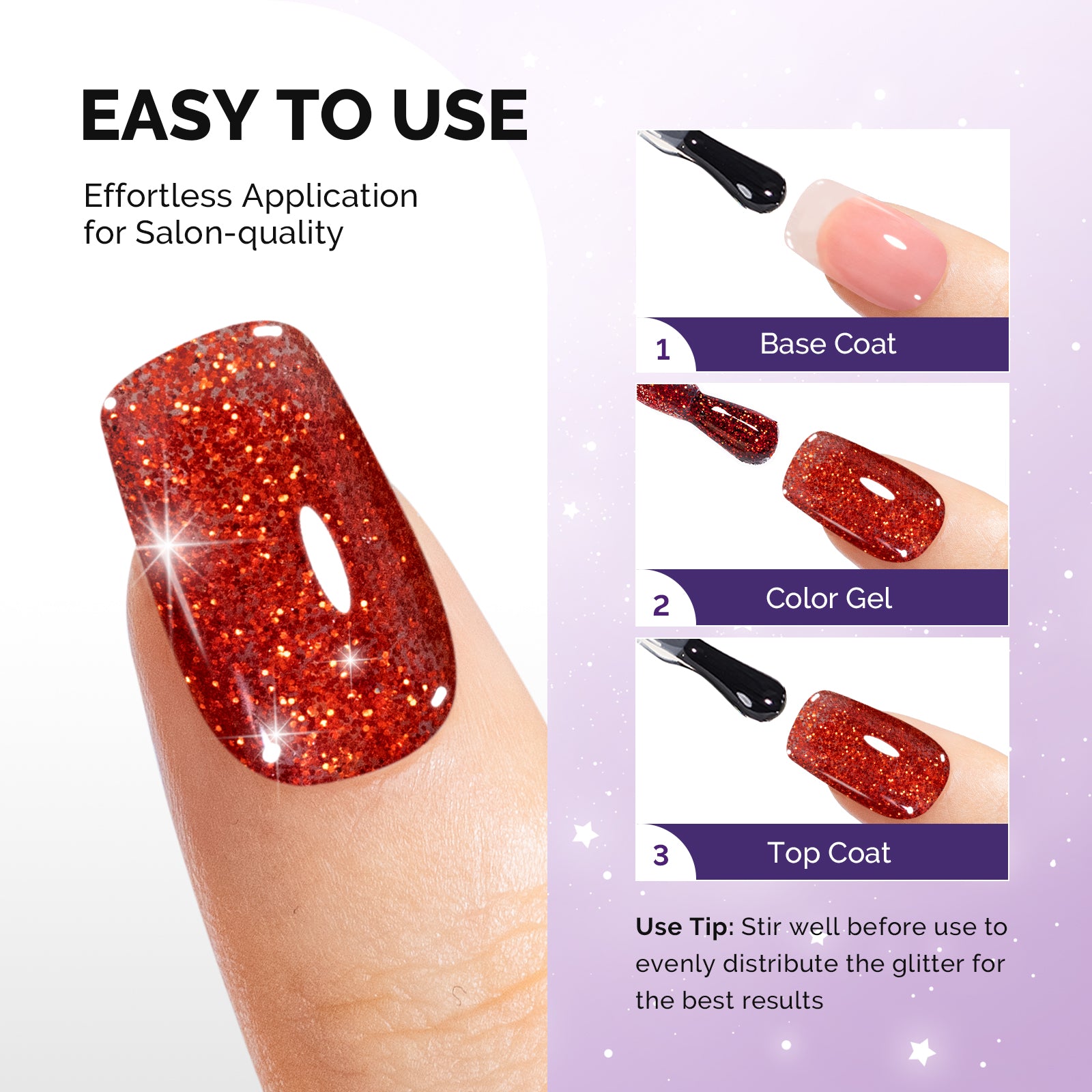 Galaliver Glitter Gel Nail Polish 15ml - X01 Hot Red