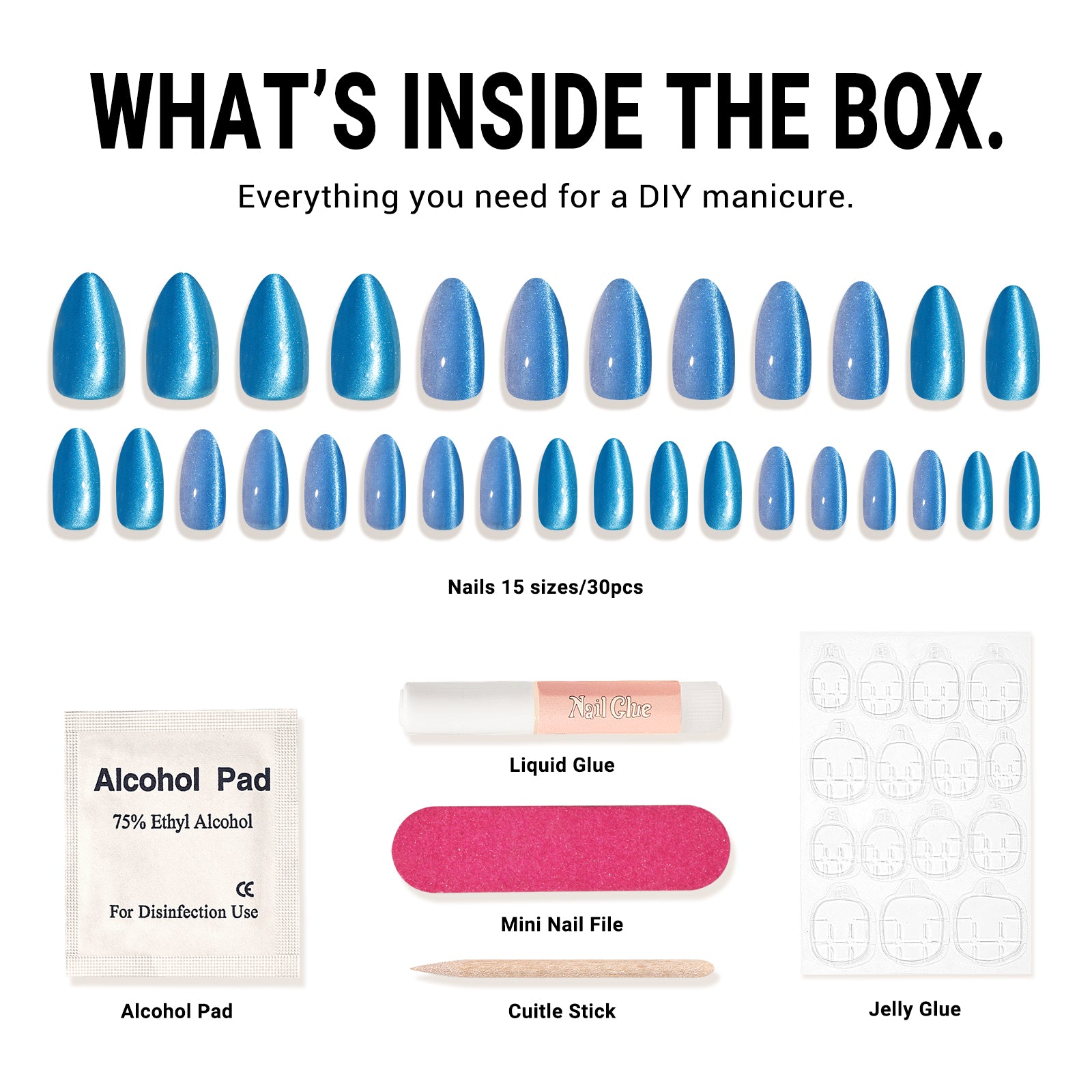 Ombre Blue Cat Eye Press On Nails Kit - US ONLY