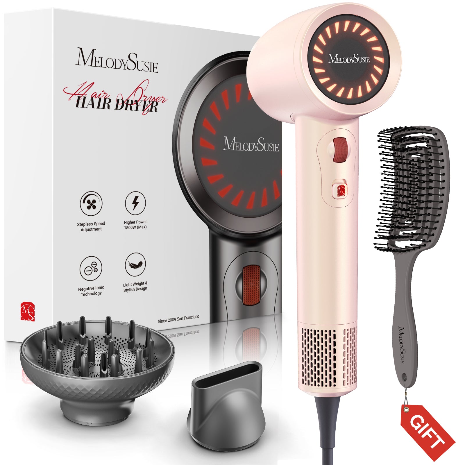 Portable Ionic Hair Dryer 120,000 RPM Gift Box - Pale Pink (US ONLY)