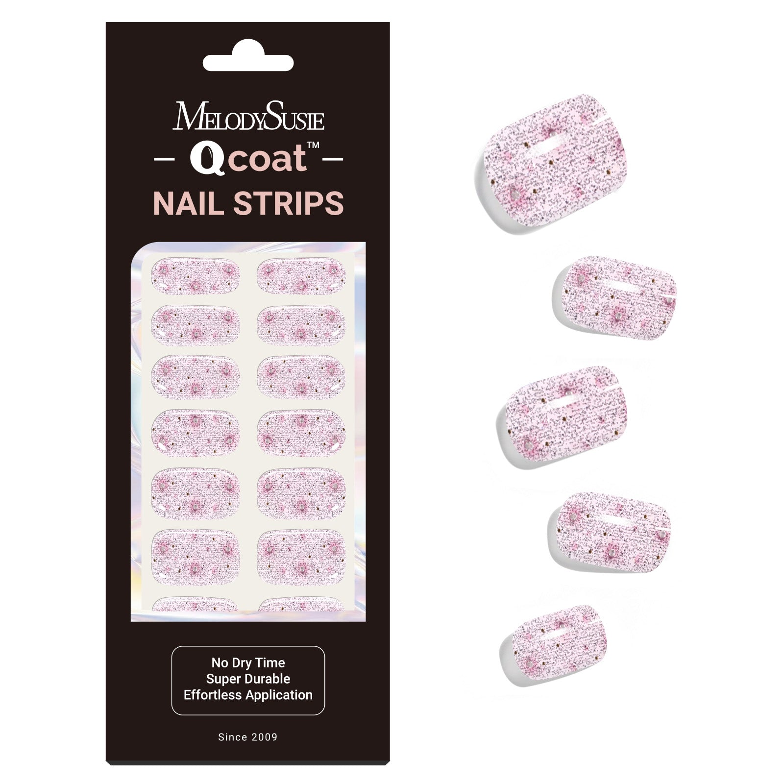 Qcoat Fully Cured Gel Nail Strips - Sliver Glitter Gems(US ONLY)