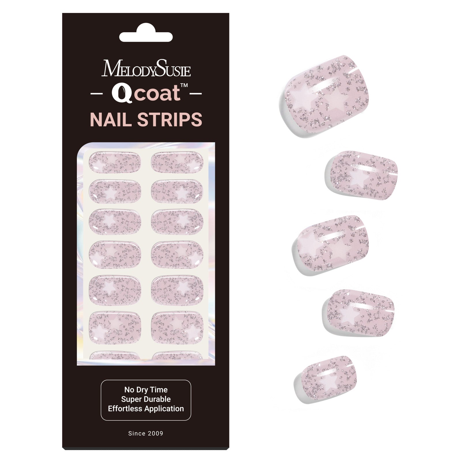 Qcoat Fully Cured Gel Nail Strips - Sliver Stars(US ONLY)