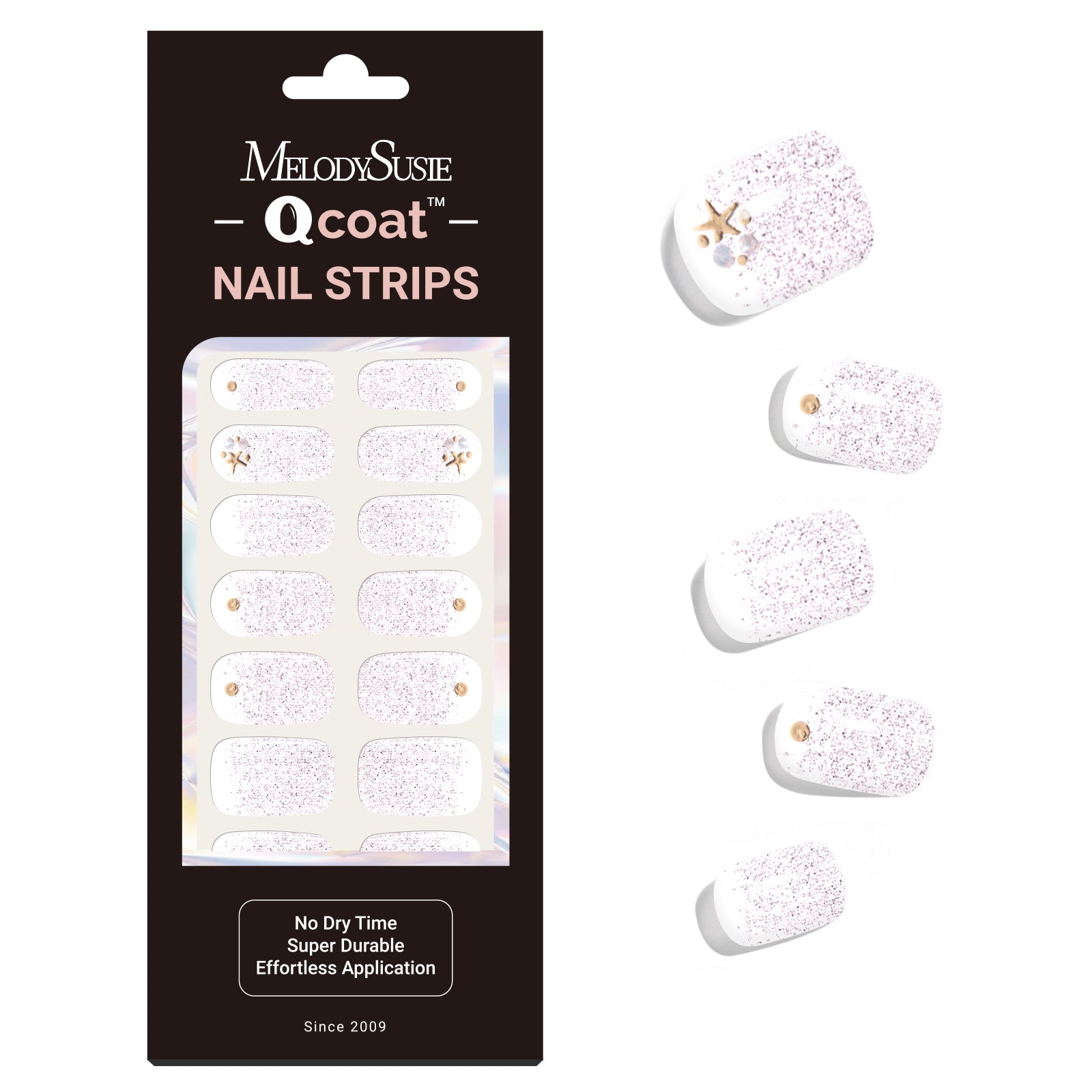 Qcoat Fully Cured Gel Nail Strips - Pink Glitter Starfish(US ONLY)