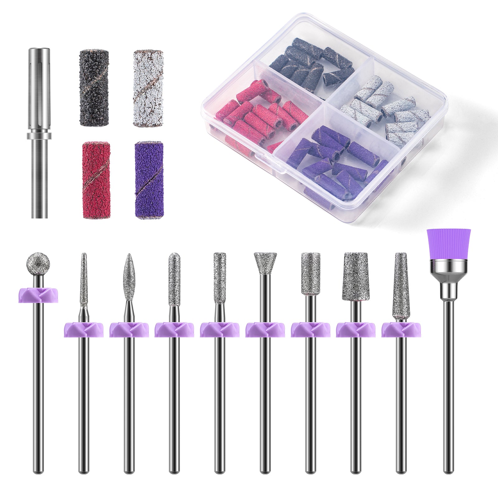 10Pcs Diamond Nail Drill Bit Set with 40Pcs Sanding Bands (#120#180#240 Grits)