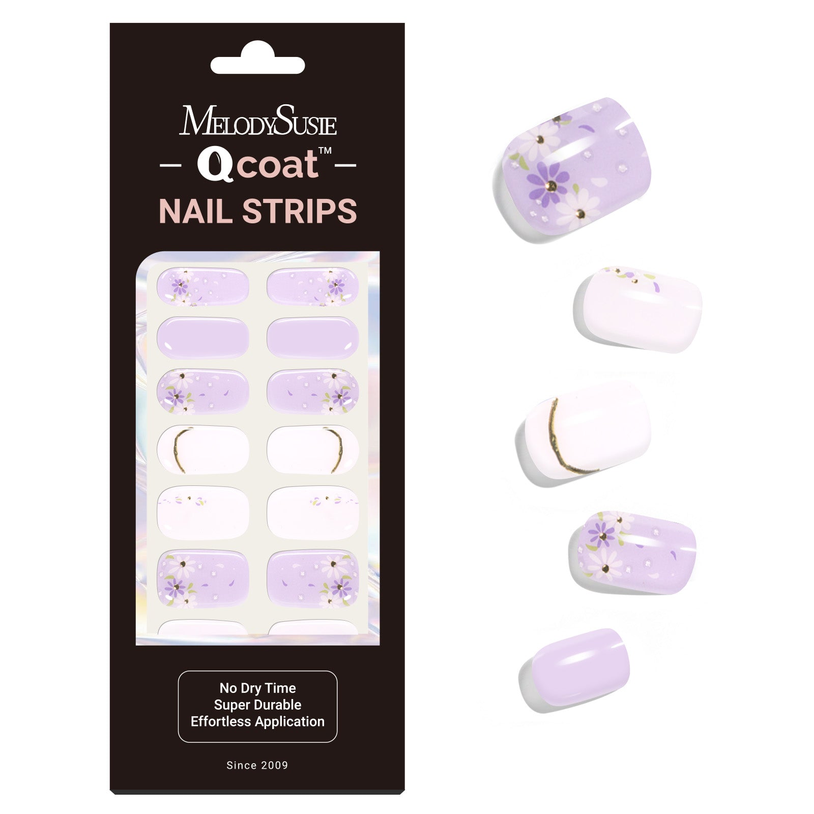 Qcoat Fully Cured Gel Nail Strips - Lavender Flowers(US ONLY)